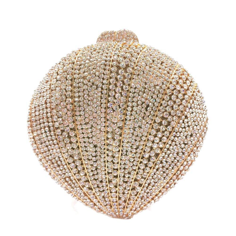 DEBIMY Women's Glitter Seashell Evening Clutch Bag with Rhinestones - Elegant Handbag Purse for Wedding, Prom, Cocktail Party & Formal Events - Perfect Shoulder Bag for Special Occasions
