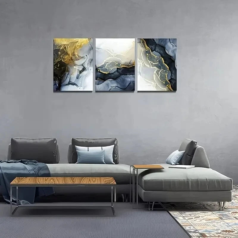 3-Piece Abstract Ink Wall Art Metal Prints - Ready to Hang Modern Home Decor for Living Room, Bedroom & Office