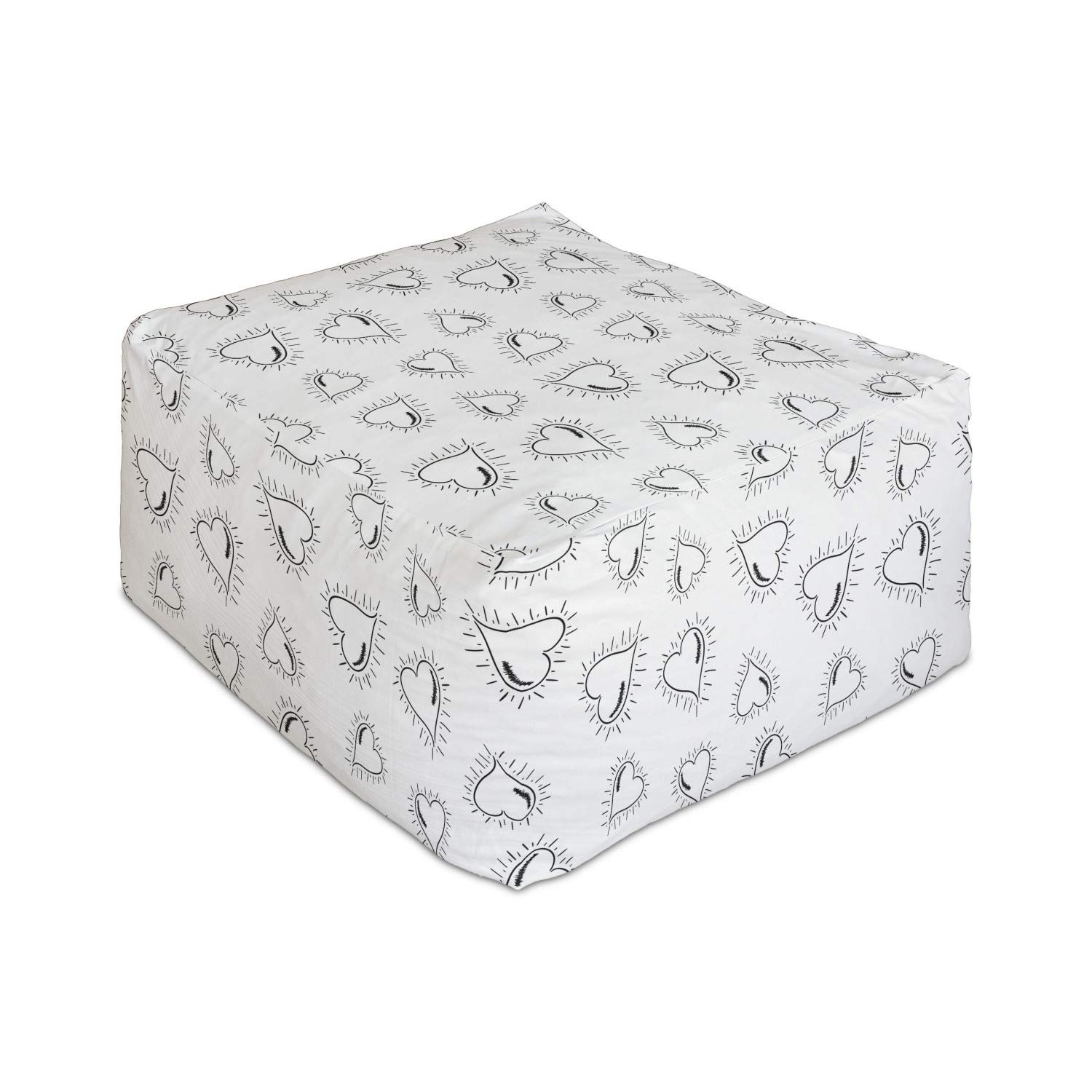 Ambesonne Love Rectangle Pouf - Romantic Heart Hand-Drawn Valentine's Day Foot Stool with Cover, 25