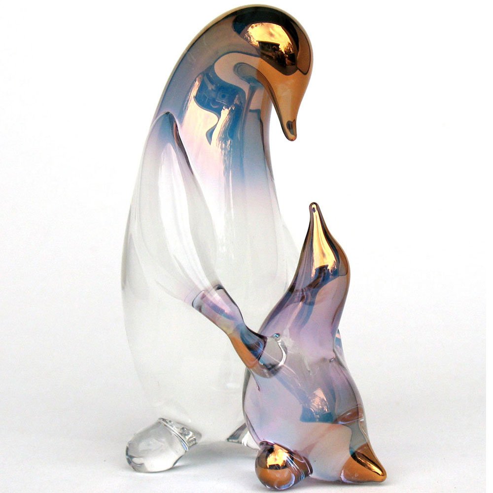 Hand Blown Glass Penguin Mother and Baby Figurine - Cute Collectible Animal Sculpture for Home Decor, Gift & Christmas Display