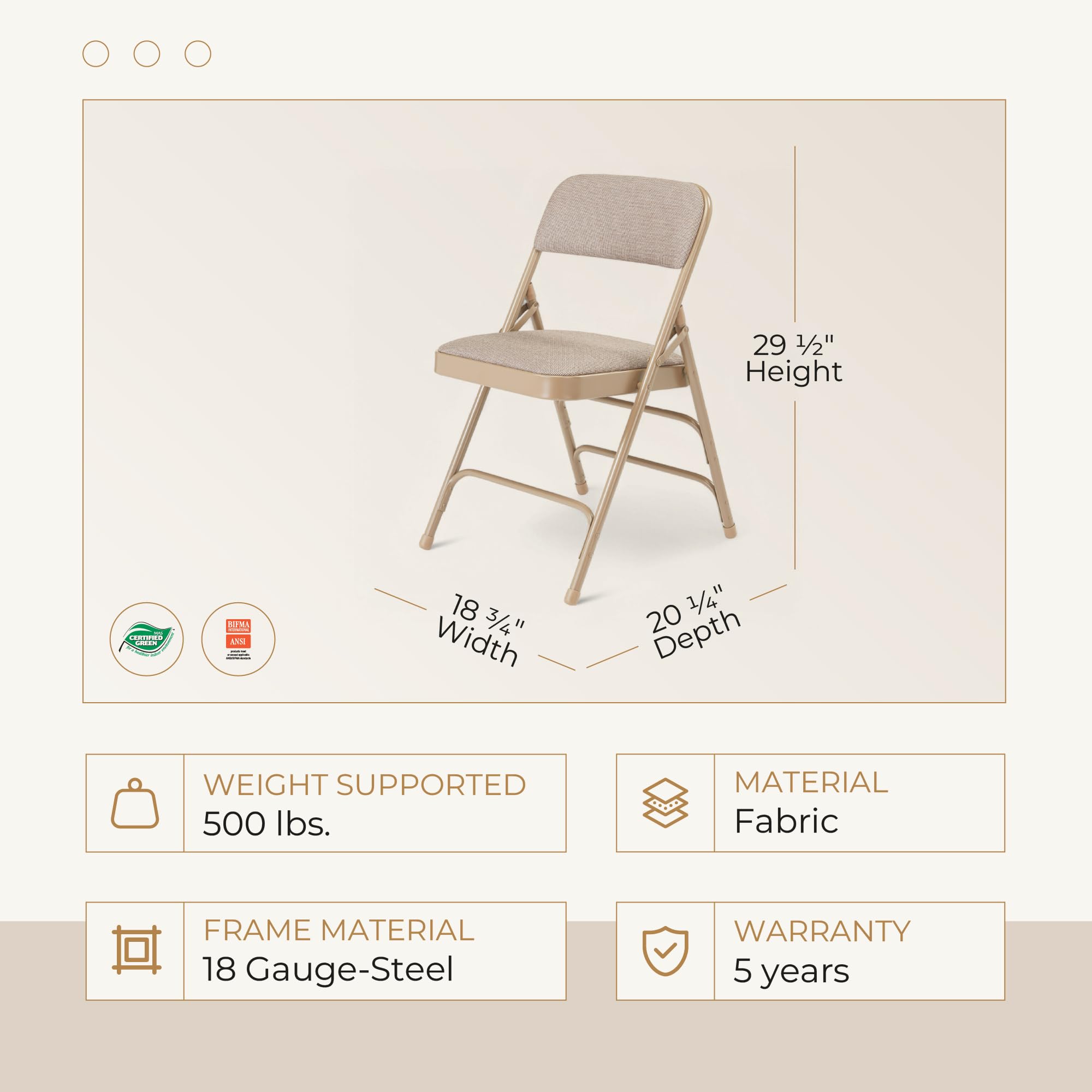 Premium Fabric Upholstered Steel Folding Chairs 4-Pack - Comfortable Beige Stackable Chairs for Weddings, Parties, Events & Home Dining