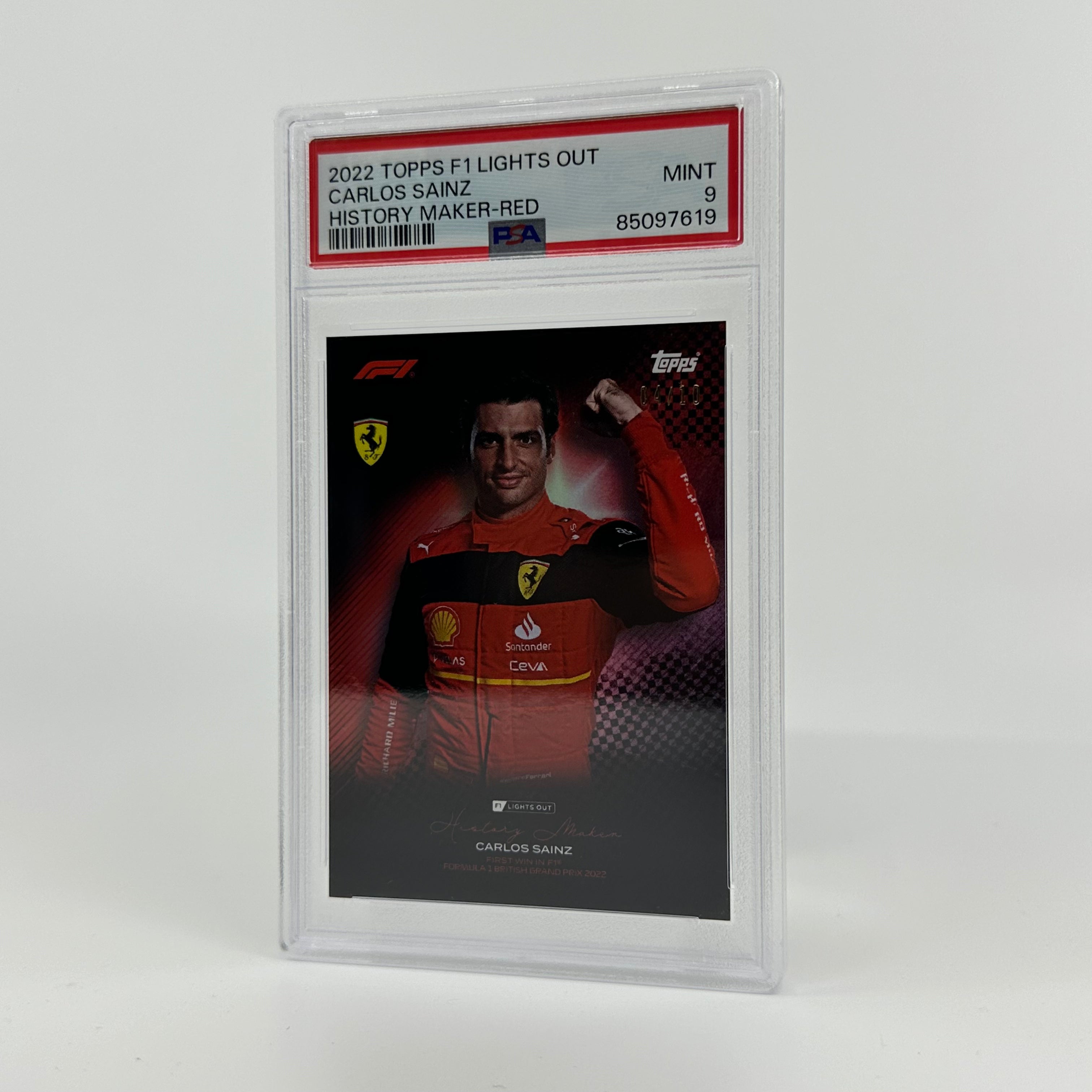 PSA 9 Graded 2004/10 Carlos Sainz History Maker Red - Rare Collectible F1 Racing Card for Display & Investment