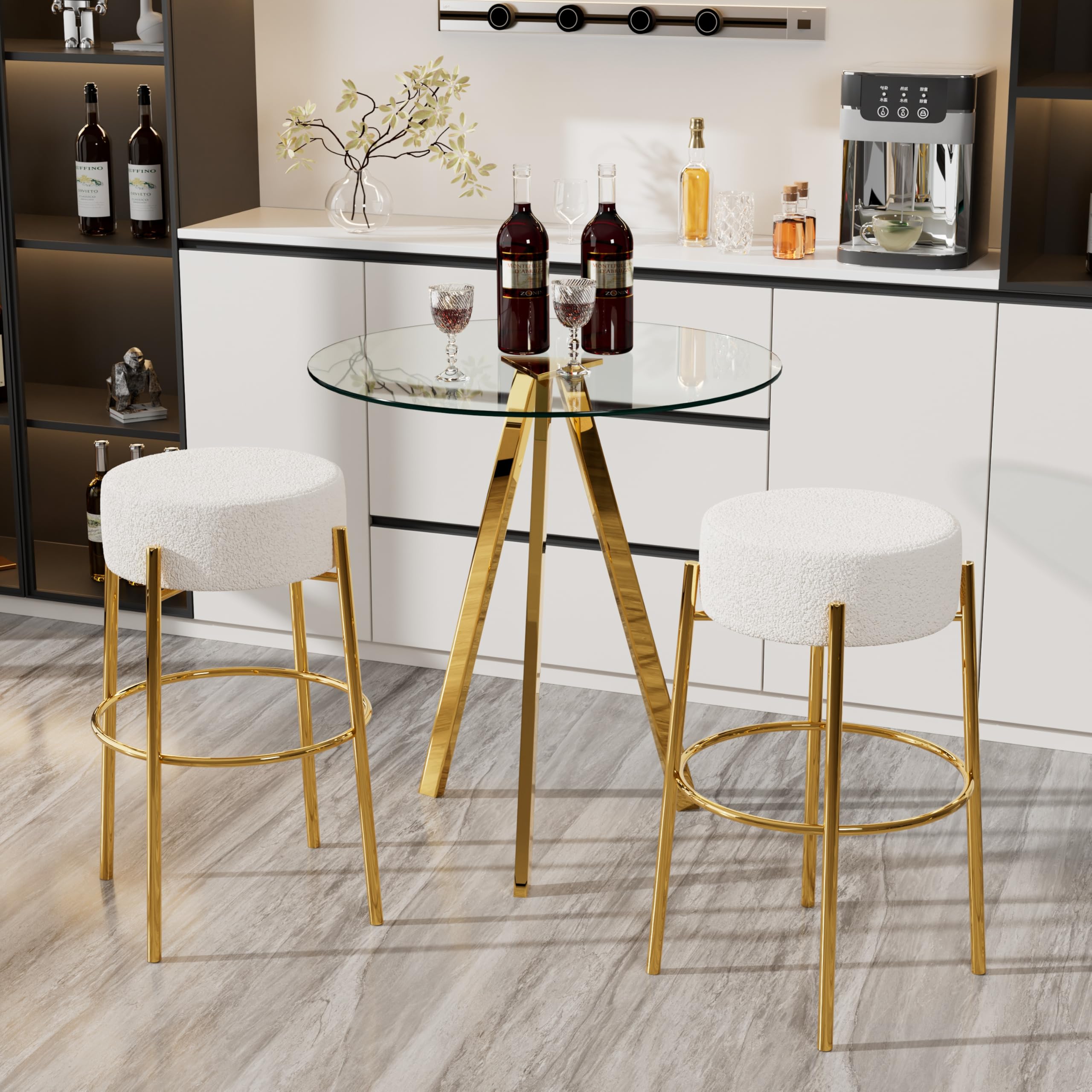 Small Round Clear Glass Bar Table with Gold Legs - Modern Luxury High Top Pub Table, Circular Bistro & Party Drink Table for Small Spaces - Perfect for Home Bars, Living Rooms, Patios & Outdoor Entertaining