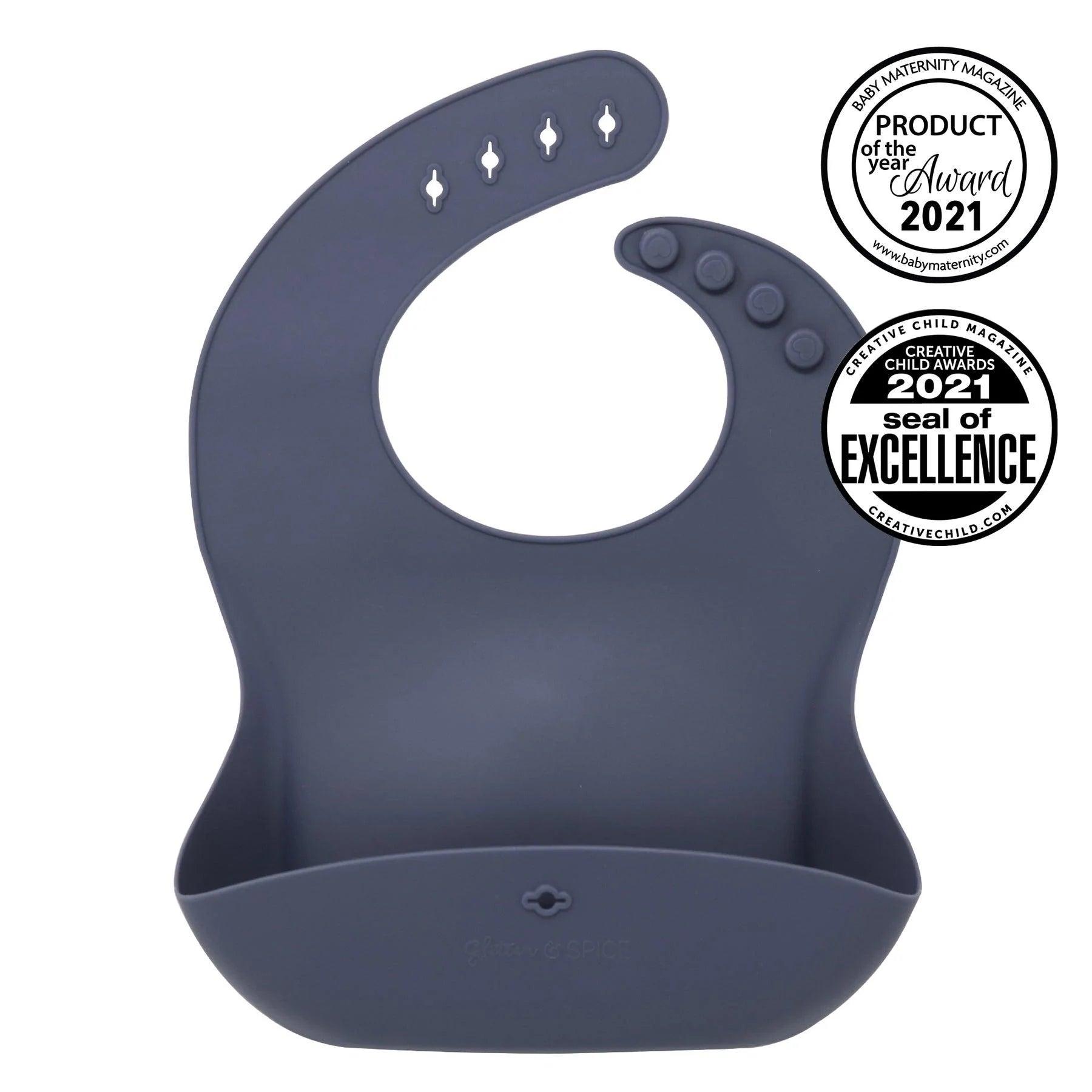 Glitter and Spice Silicone Baby Bib - Waterproof & Easy Clean Feeding Bib for Toddlers - Perfect for Messy Meals, Daycare, and Travel