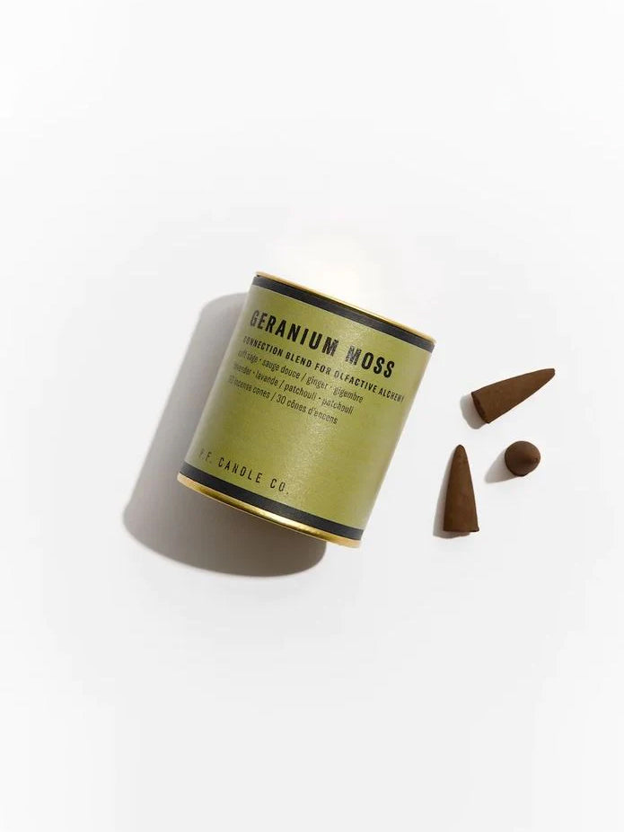 P.F. Candle Co Alchemy Incense Cones - Geranium Moss Scented Aromatherapy for Relaxation & Meditation | Home Spa, Yoga & Stress Relief
