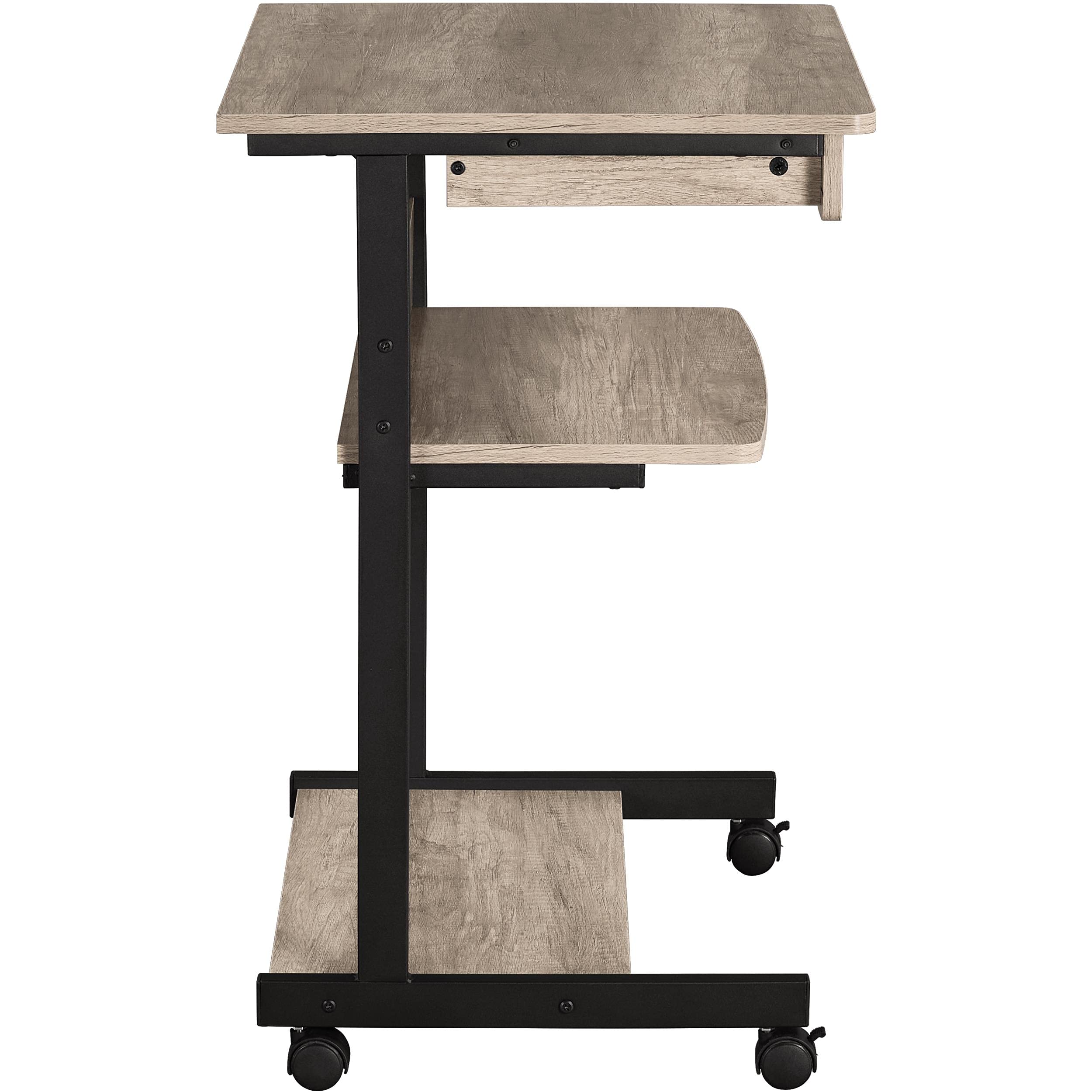 Yaheetech Rolling Computer Desk with Drawer & Keyboard Tray - Adjustable Mobile Laptop Desk Cart Standing Workstation for Home Office, Study & Small Spaces - Ergonomic Gray Computer Table for Work from Home & Remote Learning