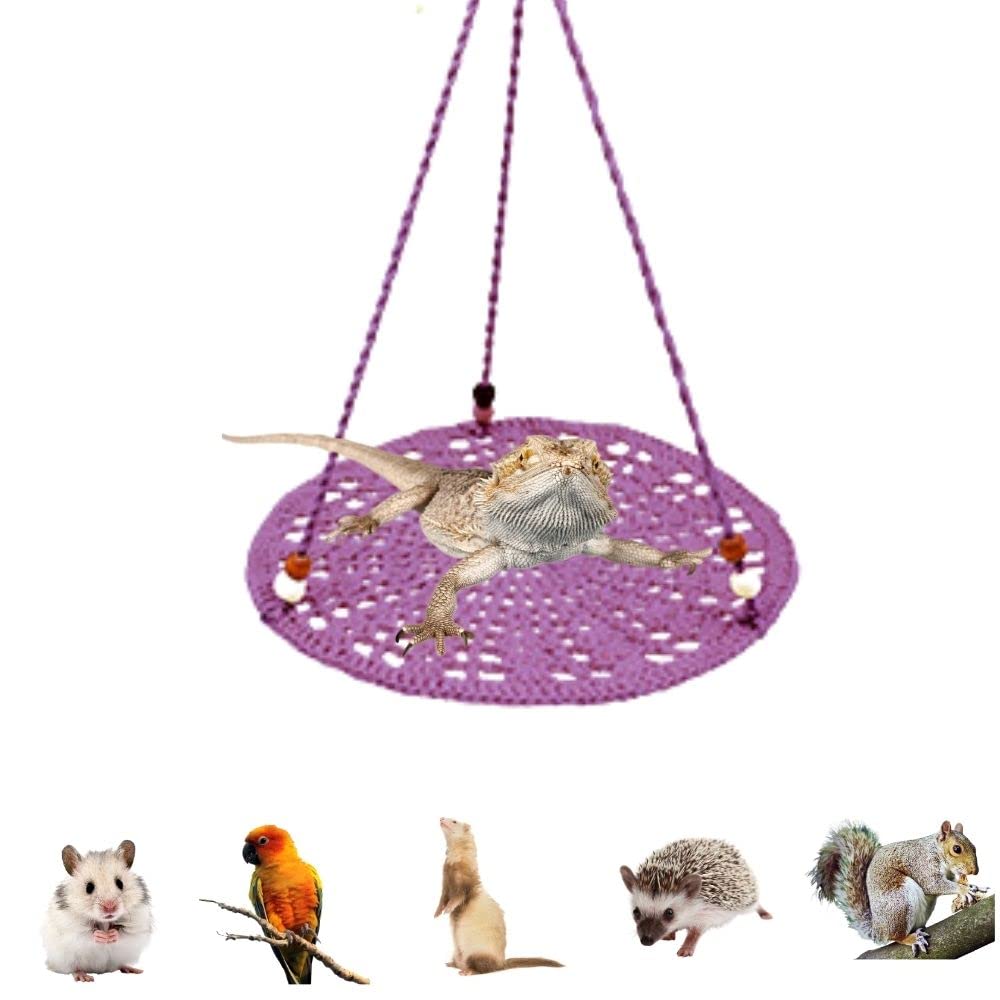 Premium Reptile Hammock Swing Bed for Bearded Dragons & Lizards - Cotton Hanging Bed for Leopard Geckos, Birds & Parrots - Breathable Summer Lounger (Purple) - Perfect for Terrariums, Habitats & Climbing Enrichment