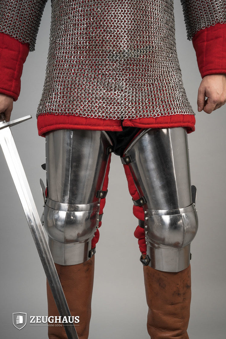 14th Century Leg Armor - 1.6mm Polished Steel Medieval Knight Armor for LARP, Cosplay & Historical Reenactment