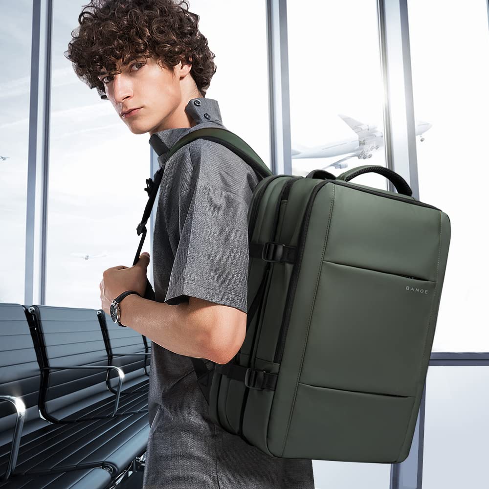BANGE Expandable Travel Backpack 35L - Airline Approved Carry On Backpack for Women & Men, Waterproof Gym Backpack with Laptop Compartment - Perfect for Business Travel, Hiking & Daily Commute