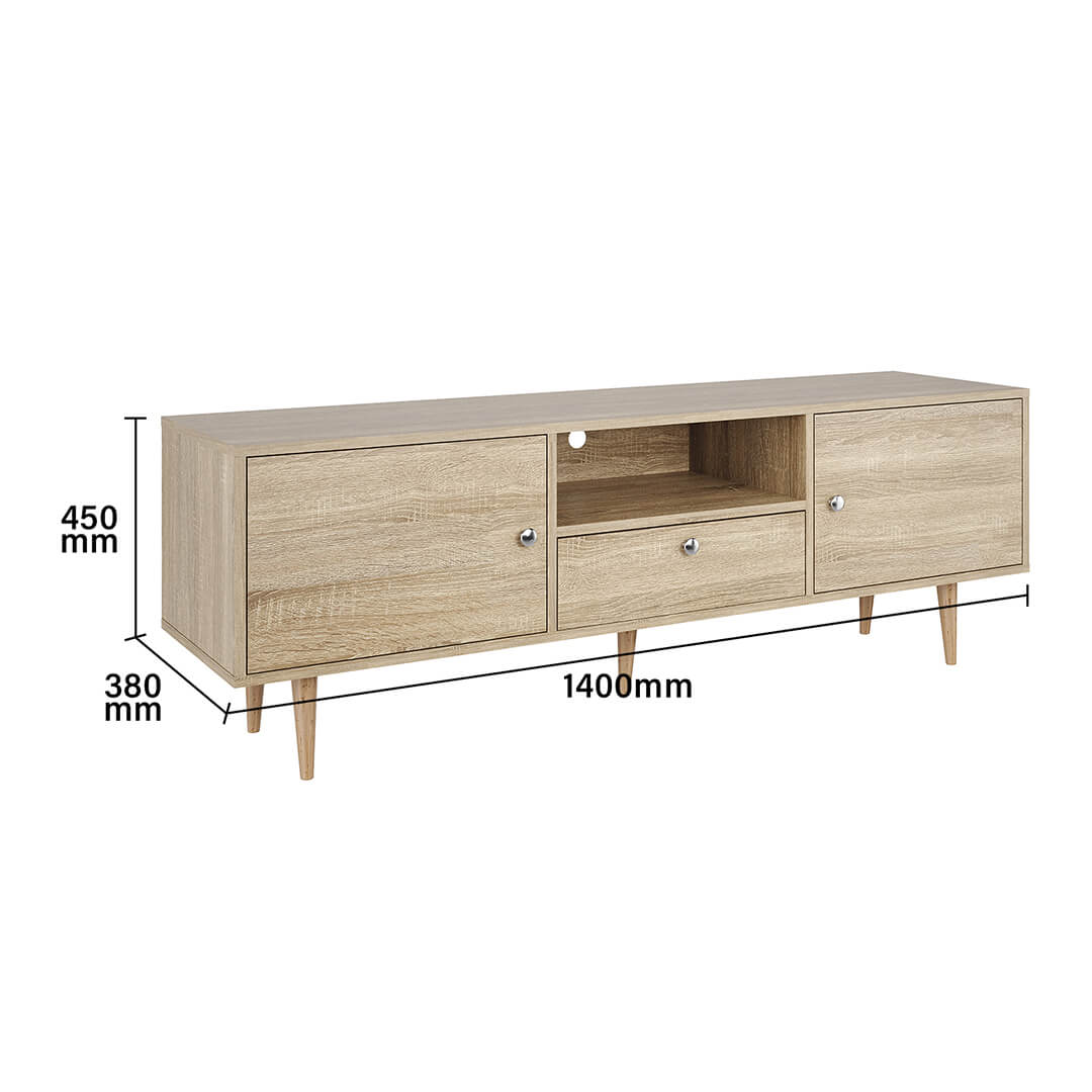 1400mm TV Stand with Storage Drawers - Natural Wood Entertainment Center for Living Room, Bedroom & Home Theater Organization