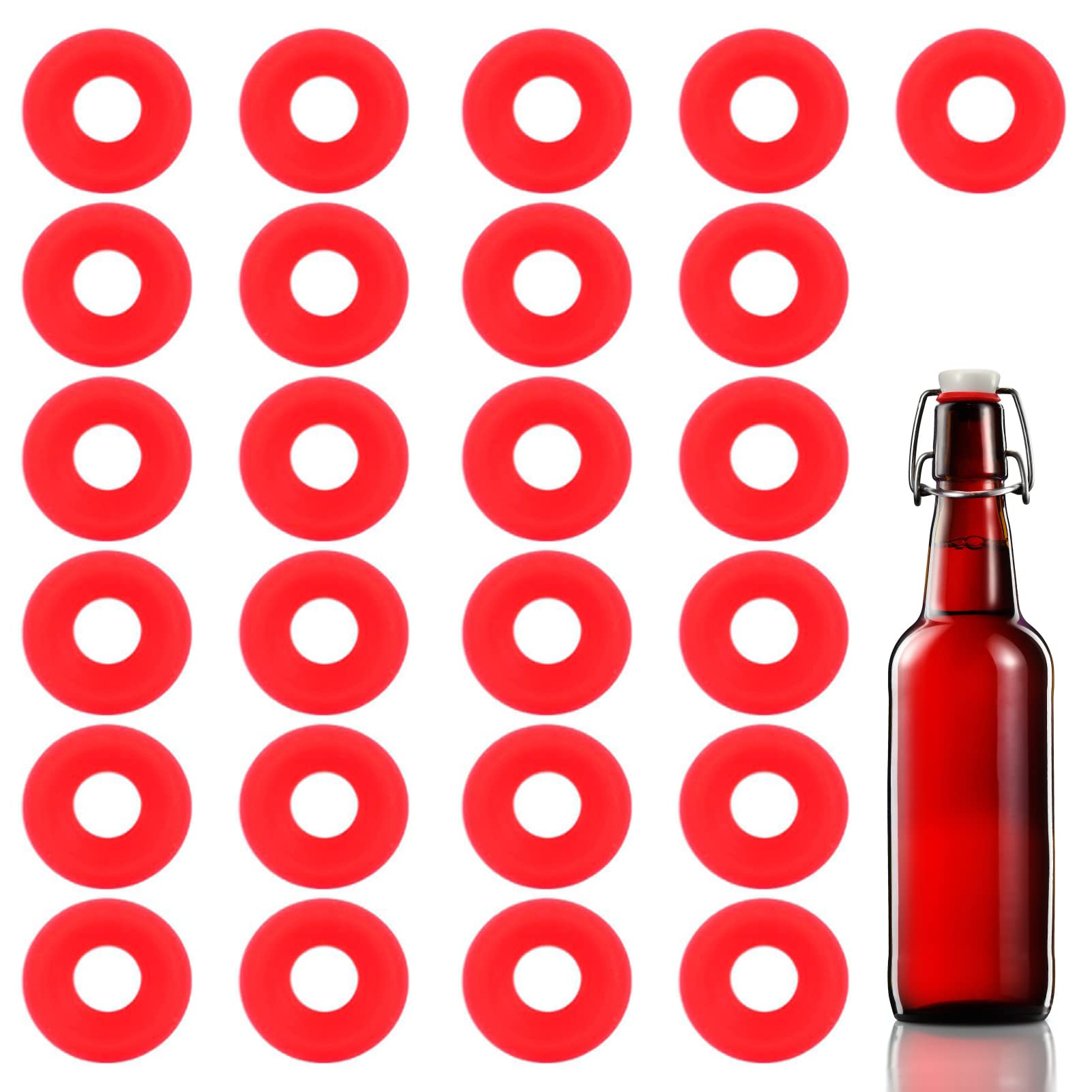 25Pcs Red Silicone Gaskets for Swing Top Bottles - Durable Rubber Seals for Home Brewing, Beer Bottles & Flip Top Lids - Perfect for Homebrew, Kombucha, and Fermentation Projects