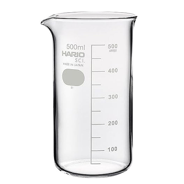 Hario SCI Tall Glass Beaker - 500ml Heat Resistant Borosilicate Glass for Coffee, Tea & Lab Use - Perfect for Pour Over Brewing, Mixing & Scientific Experiments
