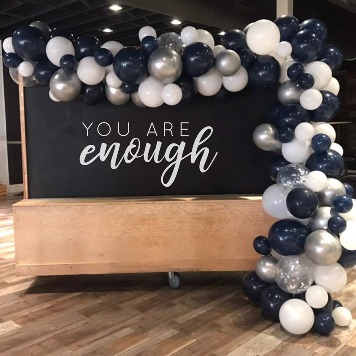 Silver Blue Balloon Arch Garland Kit - 120 pcs Navy Blue, White & Silver Confetti Latex Balloons with 16ft Tape Strip & Air Pump for Party, Wedding, Birthday, Graduation, Anniversary Decorations | Perfect for DIY Home Decor, Baby Showers, Bridal Showers, and Holiday Celebrations