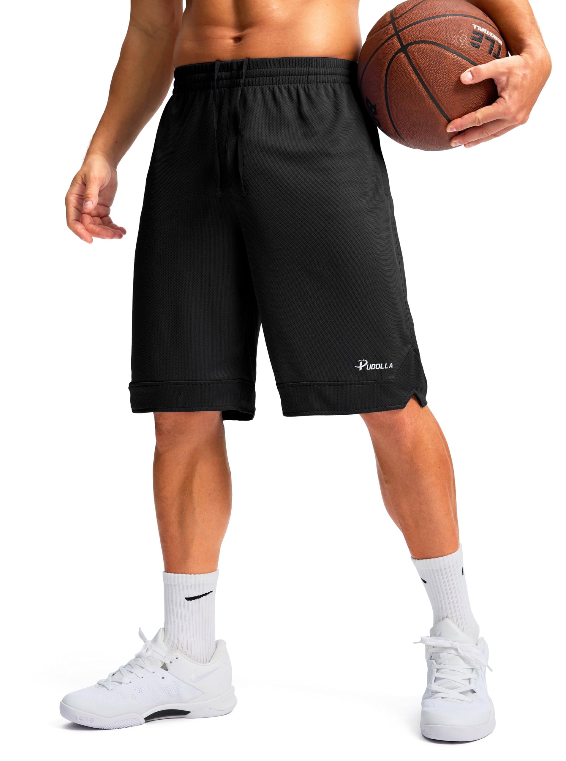Pudolla Men's Basketball Shorts with Zipper Pockets - 11