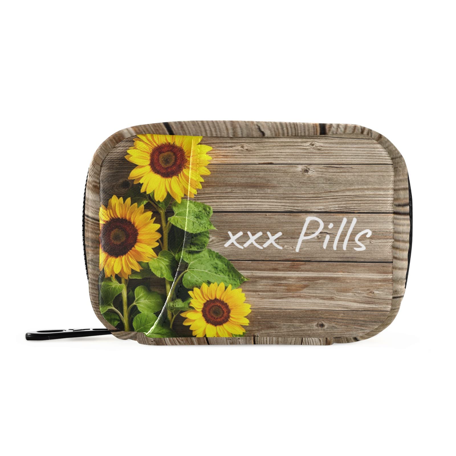 Custom Wood Sunflower Pill Organizer - Weekly 7-Day Travel Pill Case for Vitamins, Fish Oil & Supplements | Portable Medicine Box for Daily Use at Home, Office or Vacation
