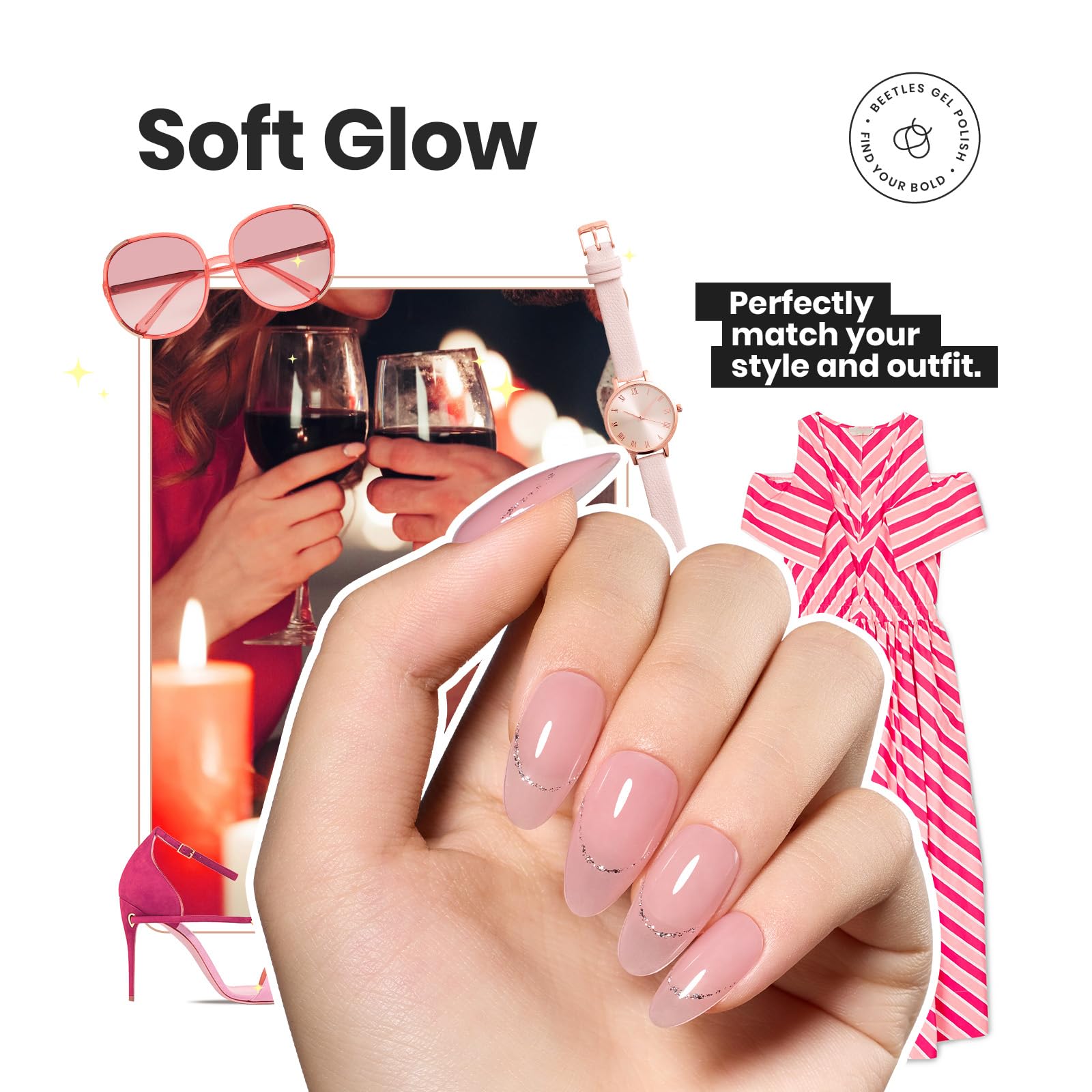 Beetles 6 Colors Sheer Pink Jelly Nail Polish Set - Long Lasting & Quick Dry Clear Nail Polish for Women - 15ML Salon DIY Manicure Kit - Perfect for Home Nail Art, Bridal Parties & Gift Giving