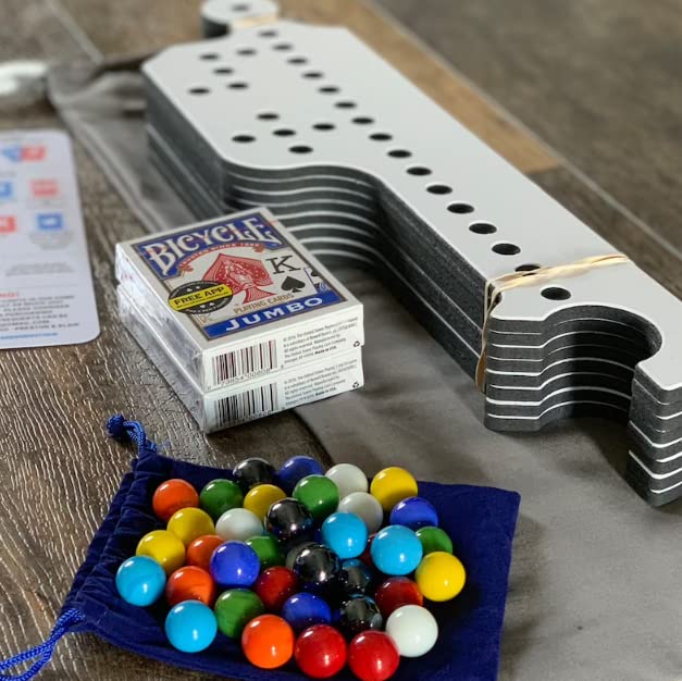 Jokers and Marbles Game Set for 8 Players - Includes Marbles, Playing Cards & Durable Canvas/Plastic Components - Perfect for Family Game Nights, Parties & Indoor/Outdoor Fun
