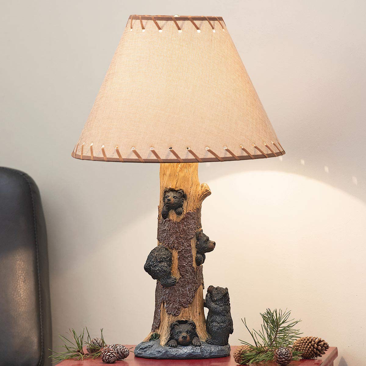 Black Bear Cub Climbers Table Lamp - Vintage Rustic Home Decor for Cabin, Living Room, Nightstand, or Desk - 22.5