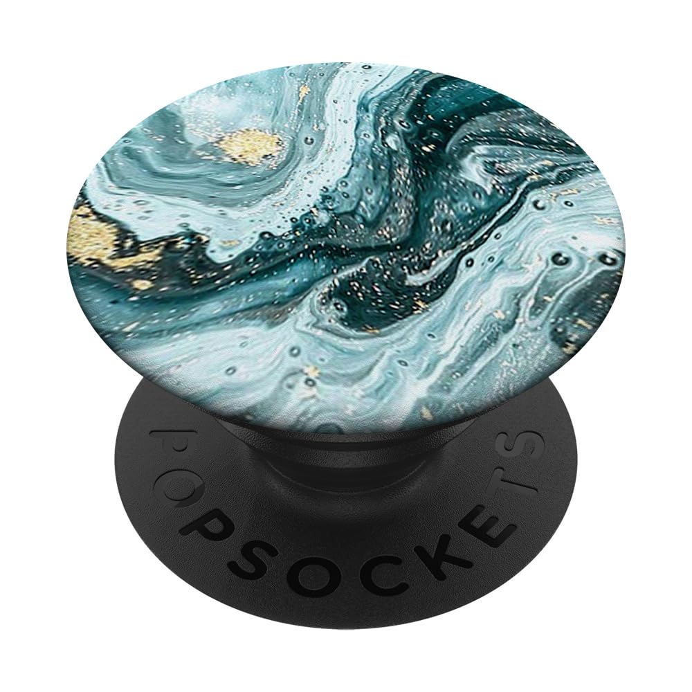 Marble-Effect Teal Mint Green & Yellow Gold PopSockets PopGrip - Swappable Phone Grip with Adhesive for Phones & Tablets - Perfect for Daily Use, Travel, and Hands-Free Convenience