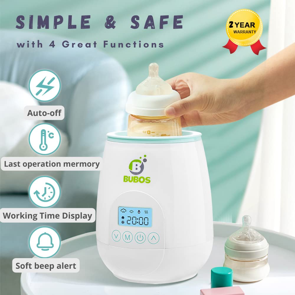 Bubos 4-in-1 Fast Baby Bottle Warmer for Breast Milk & Formula - Digital Display Bottle Warmer with Auto Shut Off - BPA Free - Fits All Standard Baby Bottles - Includes Baby Food Jar - Perfect for Home, Travel & Daycare Use