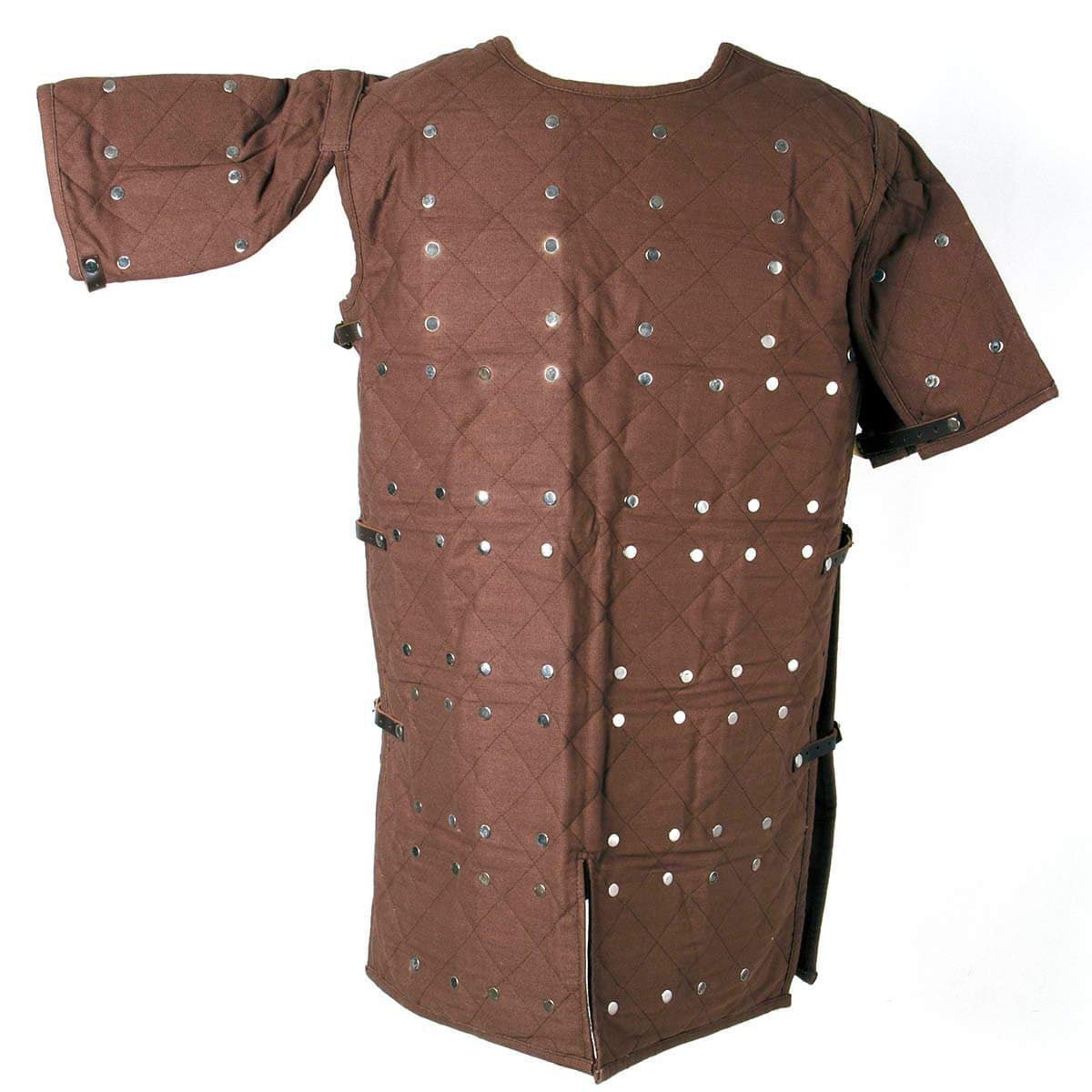 Medieval Brown Cotton Brigandine with 16 Gauge Steel Plates - Adjustable Leather Straps & Brass Buckles | LARP, Cosplay, Renaissance Faire & Historical Reenactment Armor