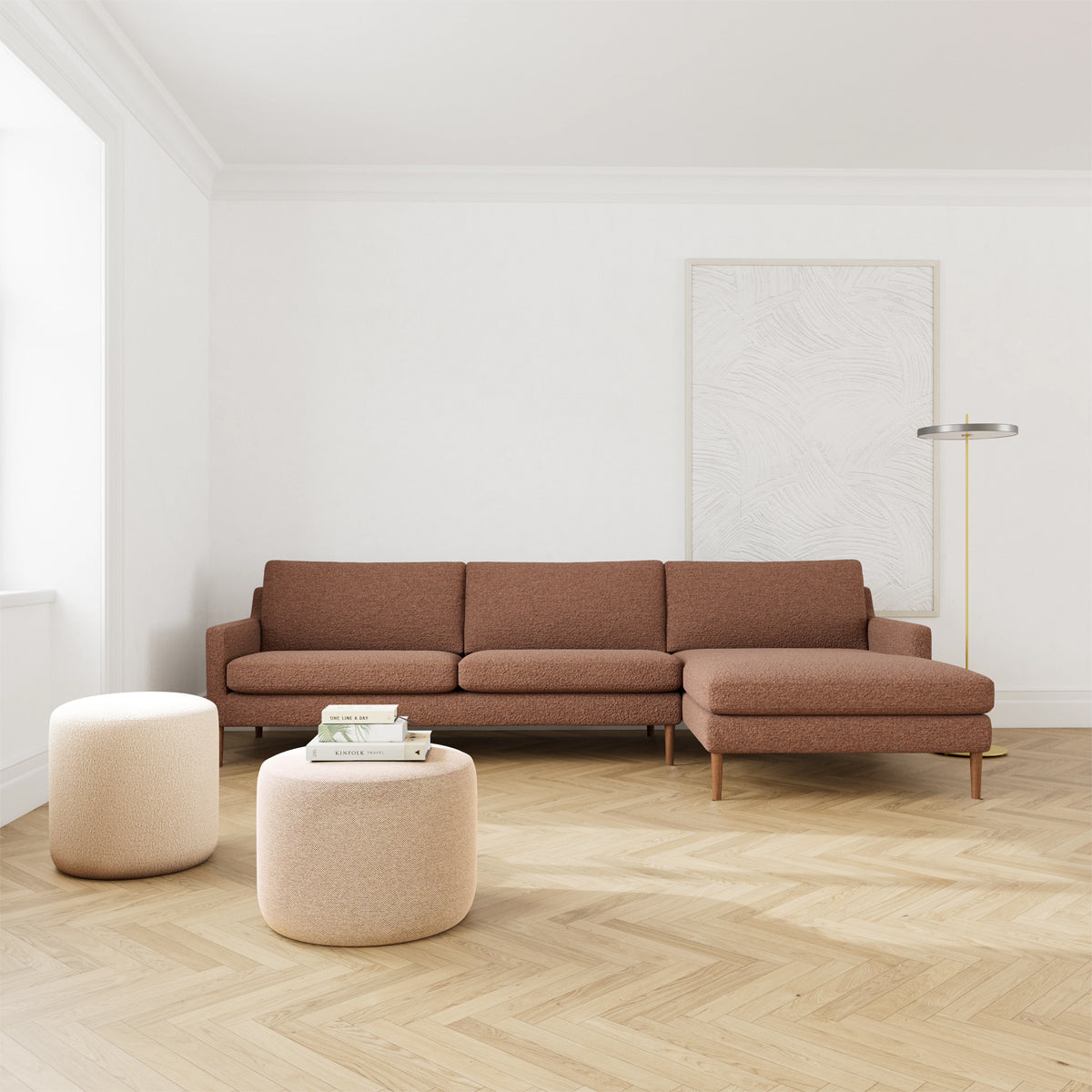 Astha Boucle Right Chaise Sofa - Modern Upholstered Sectional Couch with Chaise Lounge for Living Room, Family Room & Apartment Decor