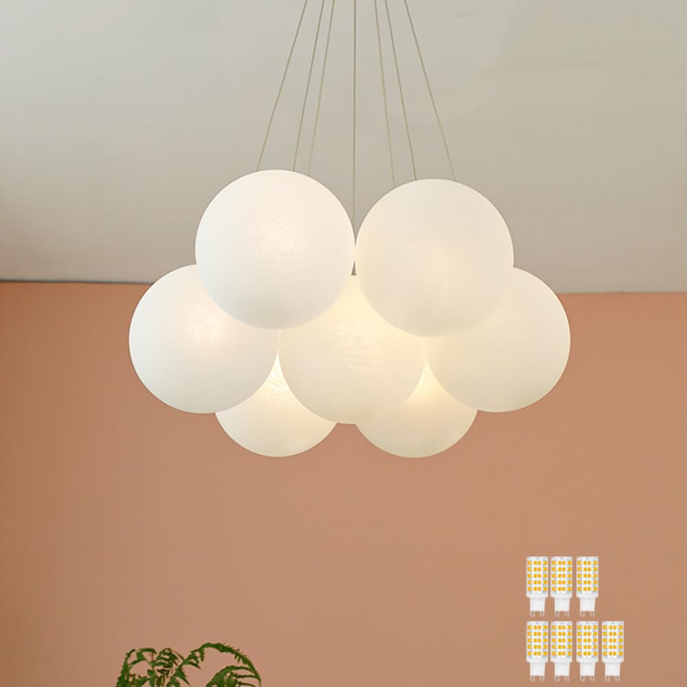 Textured Glass Bubble Chandelier - 7-Light Modern Brass Pendant Ceiling Light with Globe Shades for Bedroom, Nursery, Foyer, Dining Room | Elegant Lighting Fixture for Home Decor & Interior Design