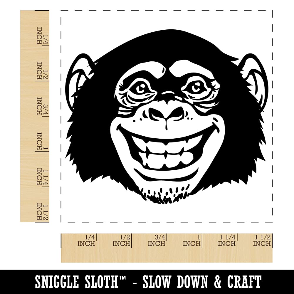 Grinning Chimpanzee Monkey Self-Inking Rubber Stamp - 1.5 Inch Large Stamp with Red Ink - Perfect for Scrapbooking, Card Making & DIY Crafts