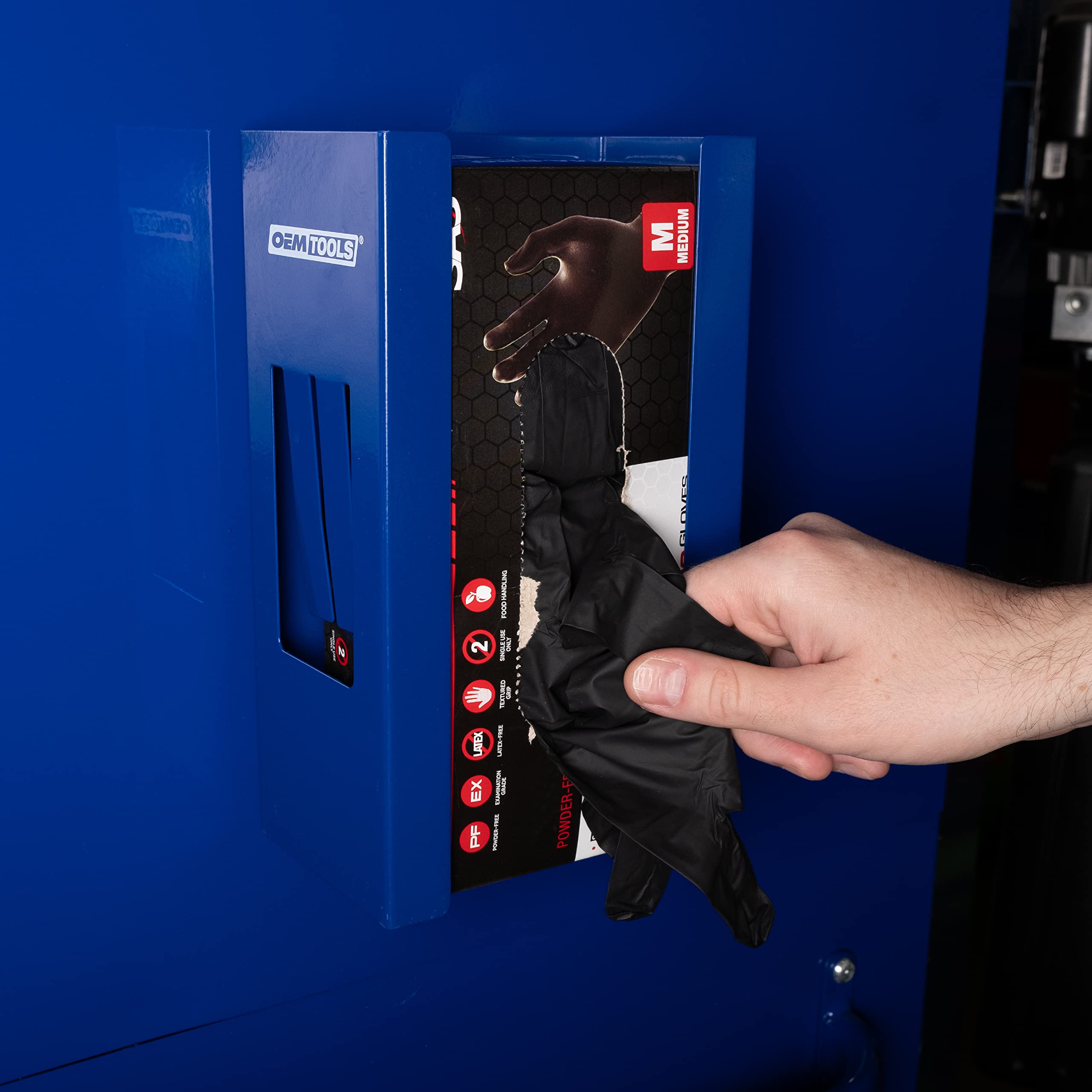 OEMTOOLS 23124 Blue Magnetic Glove Dispenser - Wall Mount Disposable Gloves Box Holder | Perfect for Medical Offices, Salons, Kitchens & Workshops