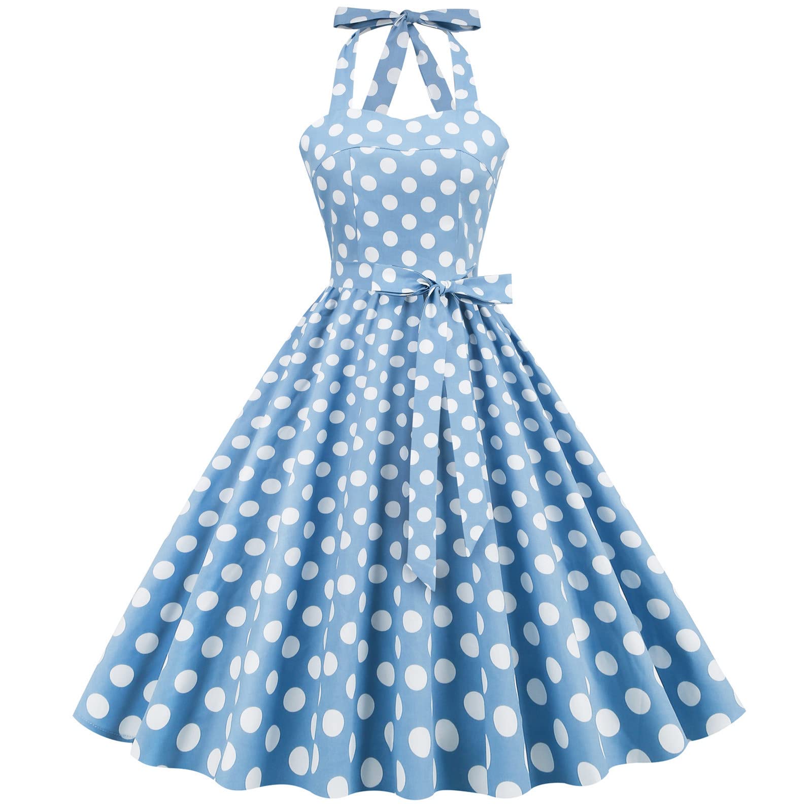 Stylish Women's Summer Dresses 2022 - Casual Sexy Polka Dot Halter Neck Maxi Dress with Lace-up Collar & Puffy Swing Skirt | Perfect for Beach Cover-ups, Party Wear & Vacation Outfits