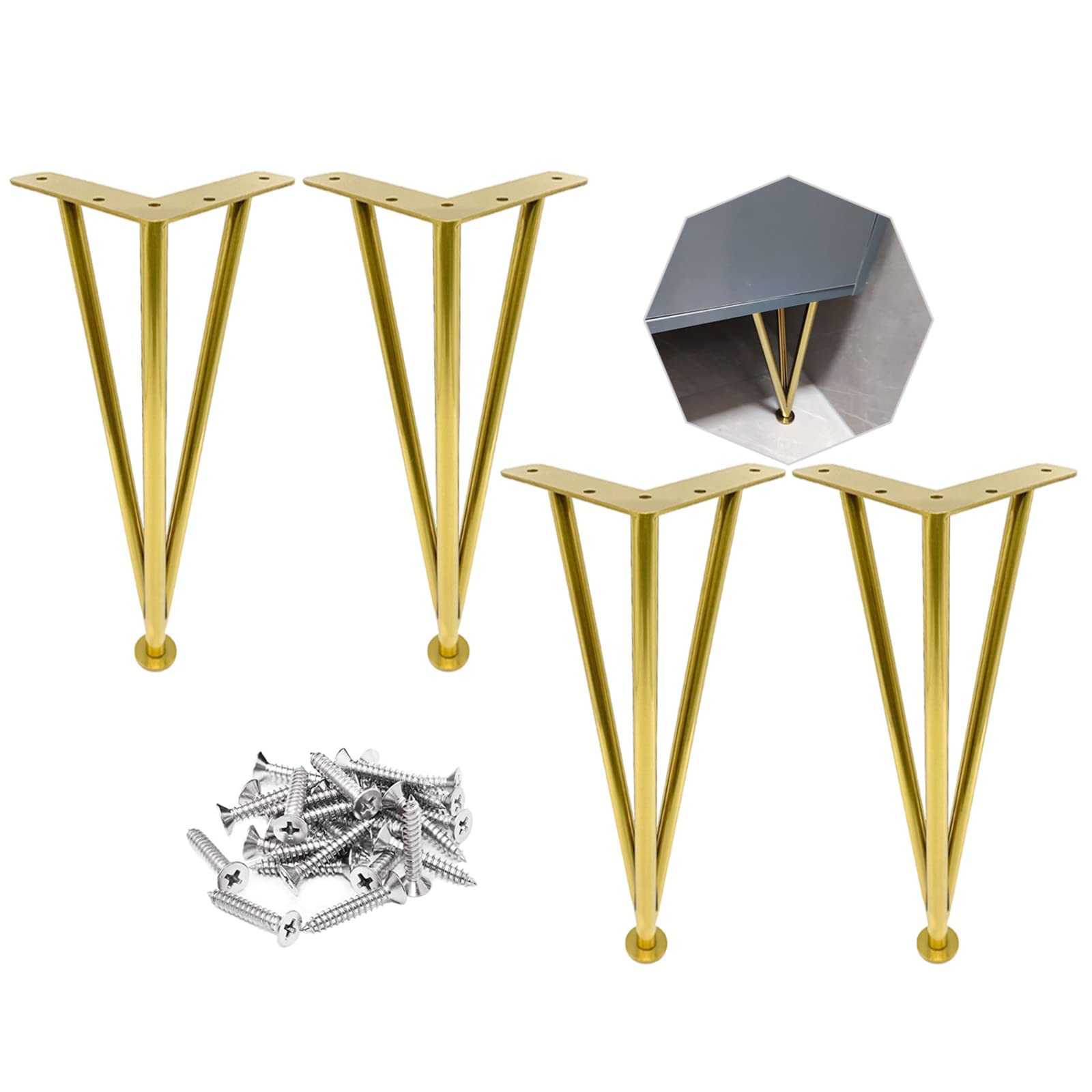 Triangular Furniture Legs - Set of 4 Adjustable Gold Feet (9in/23cm) for Tables, Sofas, Cabinets, Desks, Benches & Nightstands | DIY Replacement Legs for Modern Home & Office Furniture