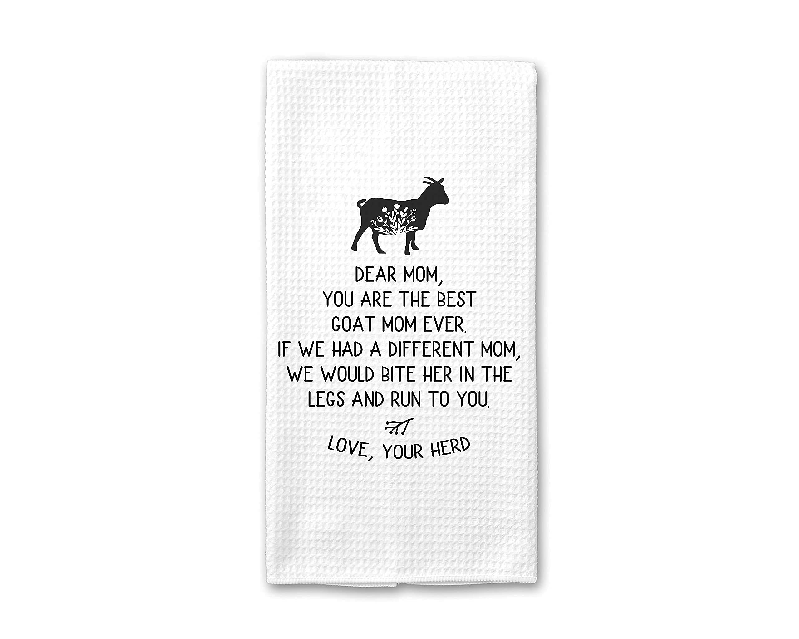 Personalized Goat Mom Kitchen Towel - Waffle Weave, Super Absorbent, Lint-Free Drying Towel for Goat Farmers | Perfect for Farmhouse Kitchen, Dairy Cleaning & Animal Care Gifts