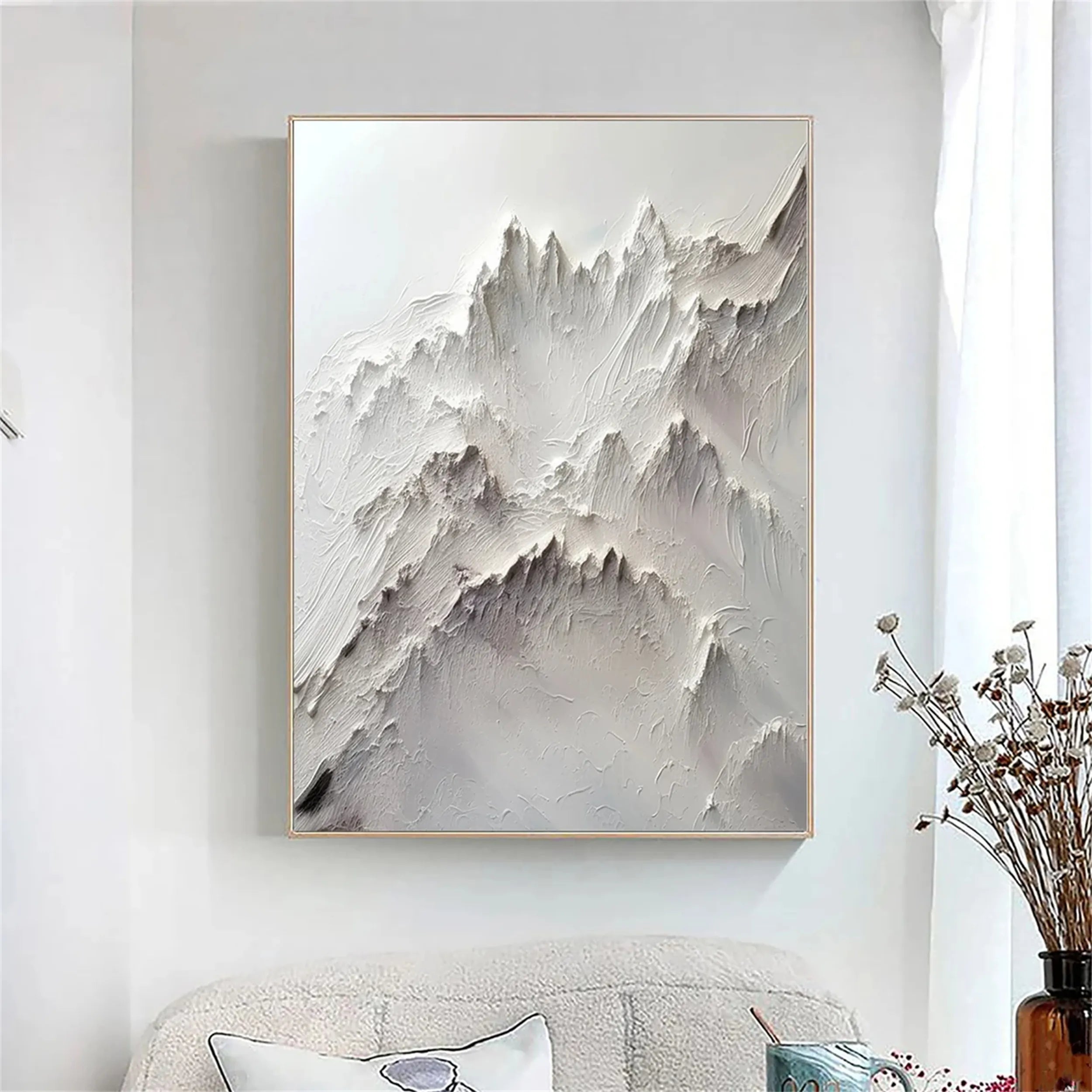 White Minimalist Textured Painting Canvas MM238 - Abstract Wall Art for Modern Home & Office Decor