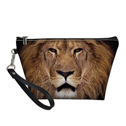 Showudesigns Lion Print Leather Makeup Bag - Cosmetic Pencil Toiletries Organizer for Women & Teen Girls - Perfect for Travel, Gym, School & Daily Use