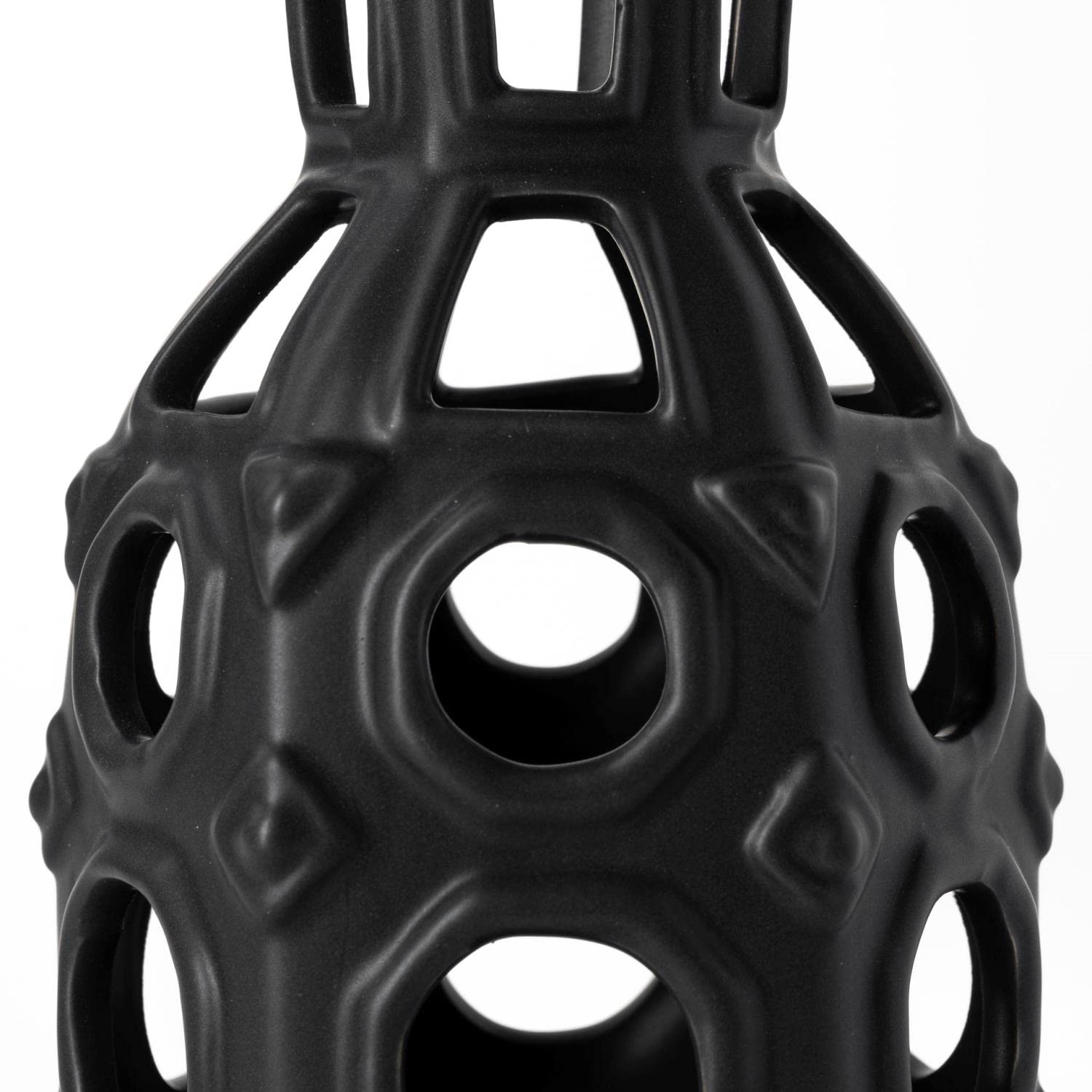 Mercana Brunel Small Black Drum-Shaped Ceramic Decorative Vase - Elegant Home Decor for Living Room, Bedroom & Office Centerpiece