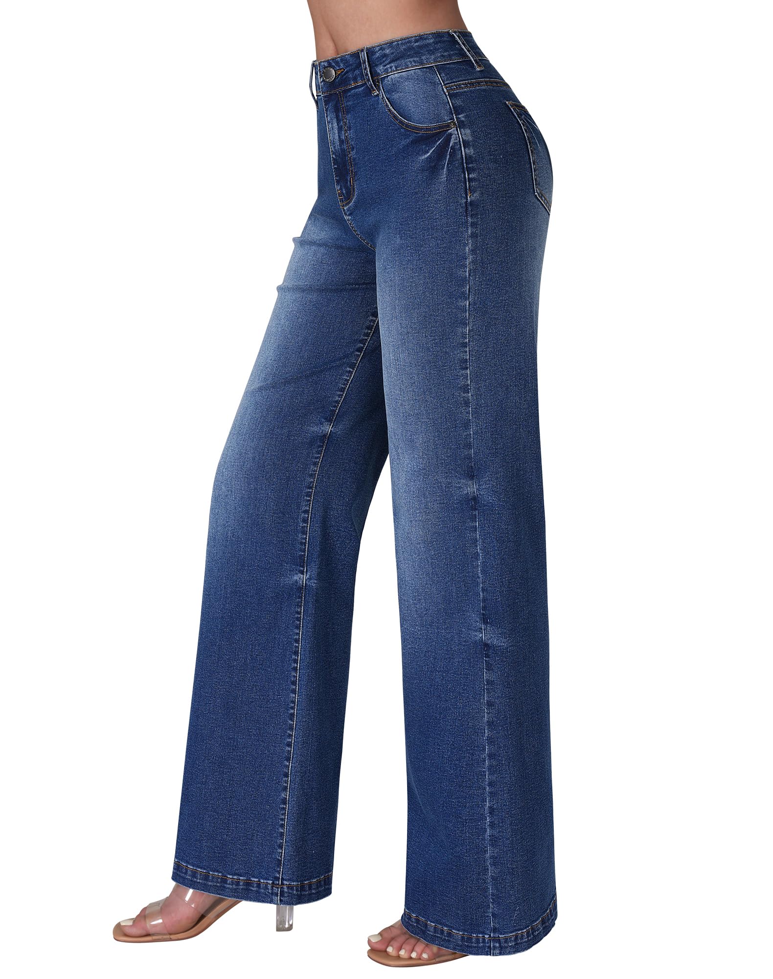 Roswear Women's Wide Leg Jeans - High Waisted Stretchy Denim Pants for Casual & Office Wear | Comfortable Plus Size Trousers for Everyday Outfits