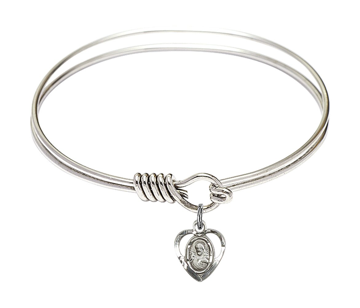 Sterling Silver Round Eye Hook Bangle Bracelet with Scapular - Elegant Jewelry for Women, Perfect for Everyday Wear, Gifts & Special Occasions