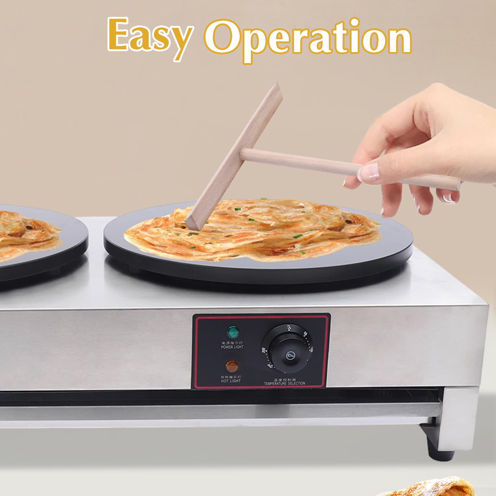 **Commercial Electric Crepe Maker Machine – 2-Burner Non-Stick Pancake Griddle, 110V Crepe & Pancake Baking Stove with Kitchen Rake – Perfect for Restaurants, Cafés, and Home Breakfast Cooking**