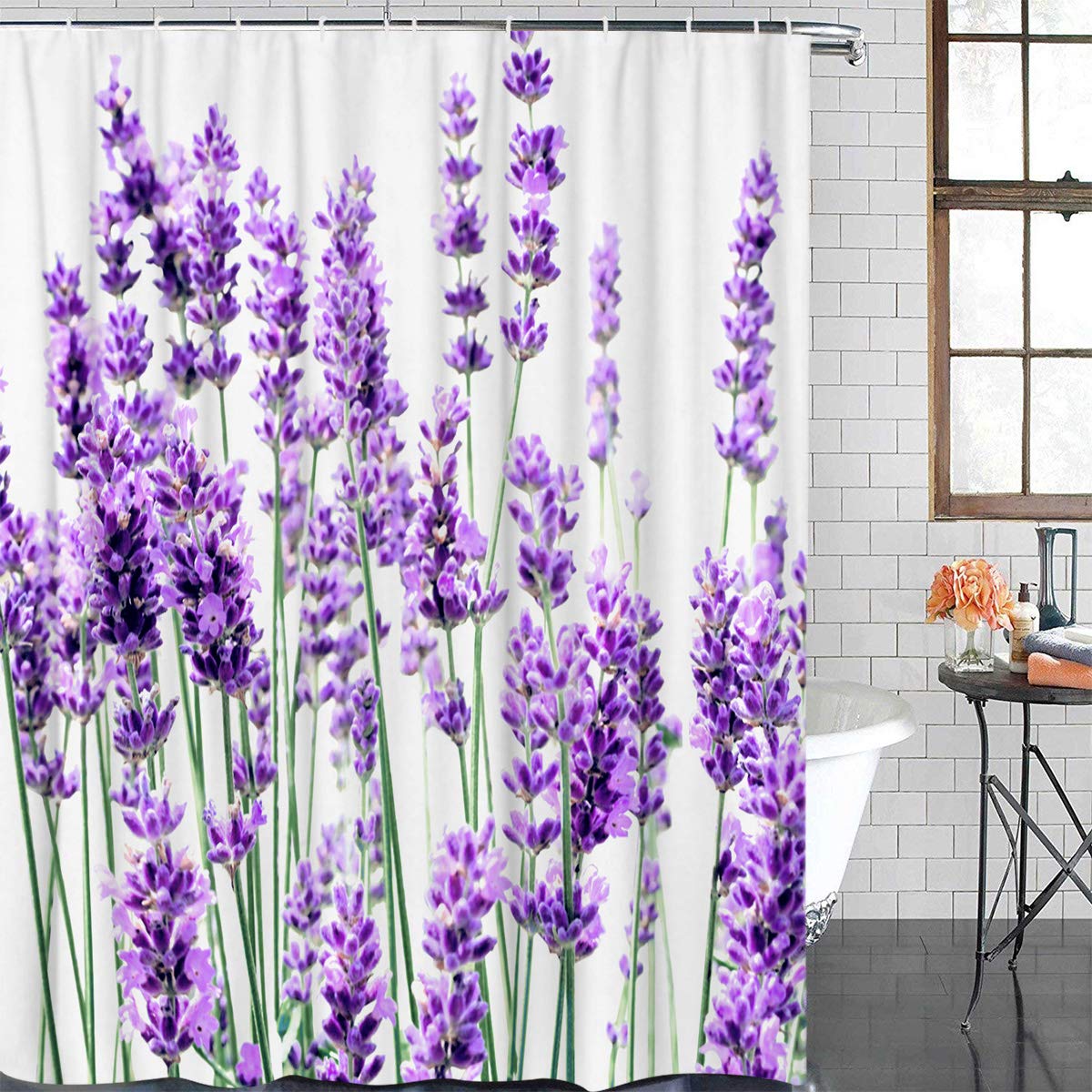 Sunflower Shower Curtain Set with Hooks - Waterproof Bathroom Decor for Women & Men - Purple Lavender Floral Design - 66x72 Inch - Perfect for Home, Hotel & Spa Decorations