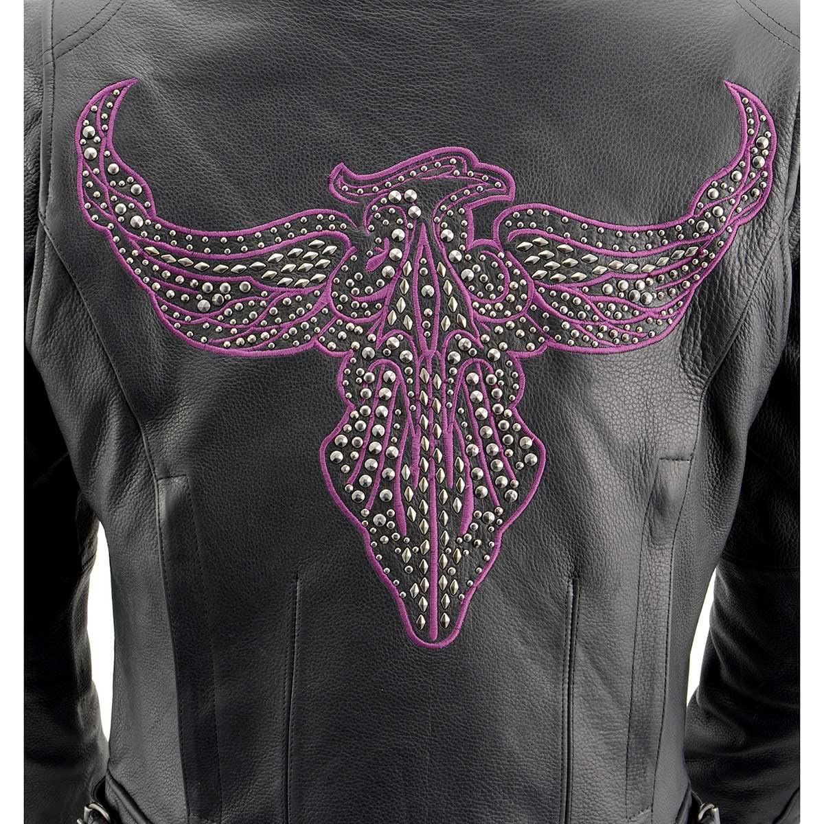 Milwaukee Leather MLL2570 Women's Black 'Phoenix Embroidered' Leather Motorcycle Jacket - Stylish & Protective Riding Gear for Harley Davidson & Cruiser Bikes | Perfect for Motorcycle Enthusiasts & Urban Fashion