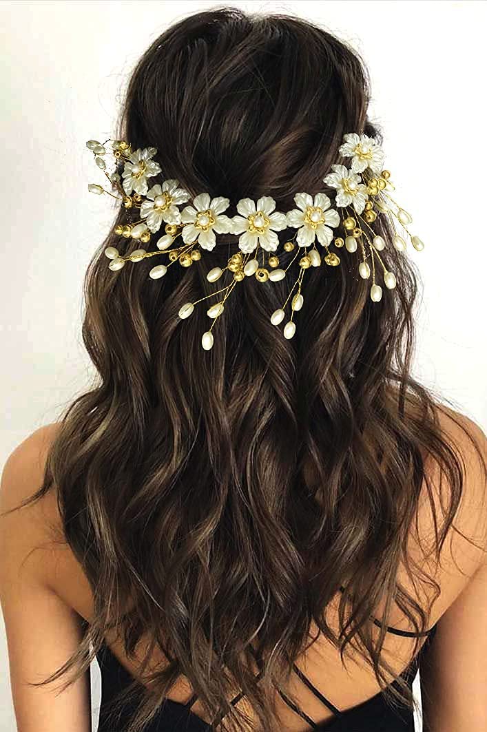 GEETIKA Elegant Hair Pins for Women - Wedding & Anniversary Hair Accessories (White & Gold, Pack of 1) - Perfect for Bridal Hairstyles, Prom, and Special Occasions