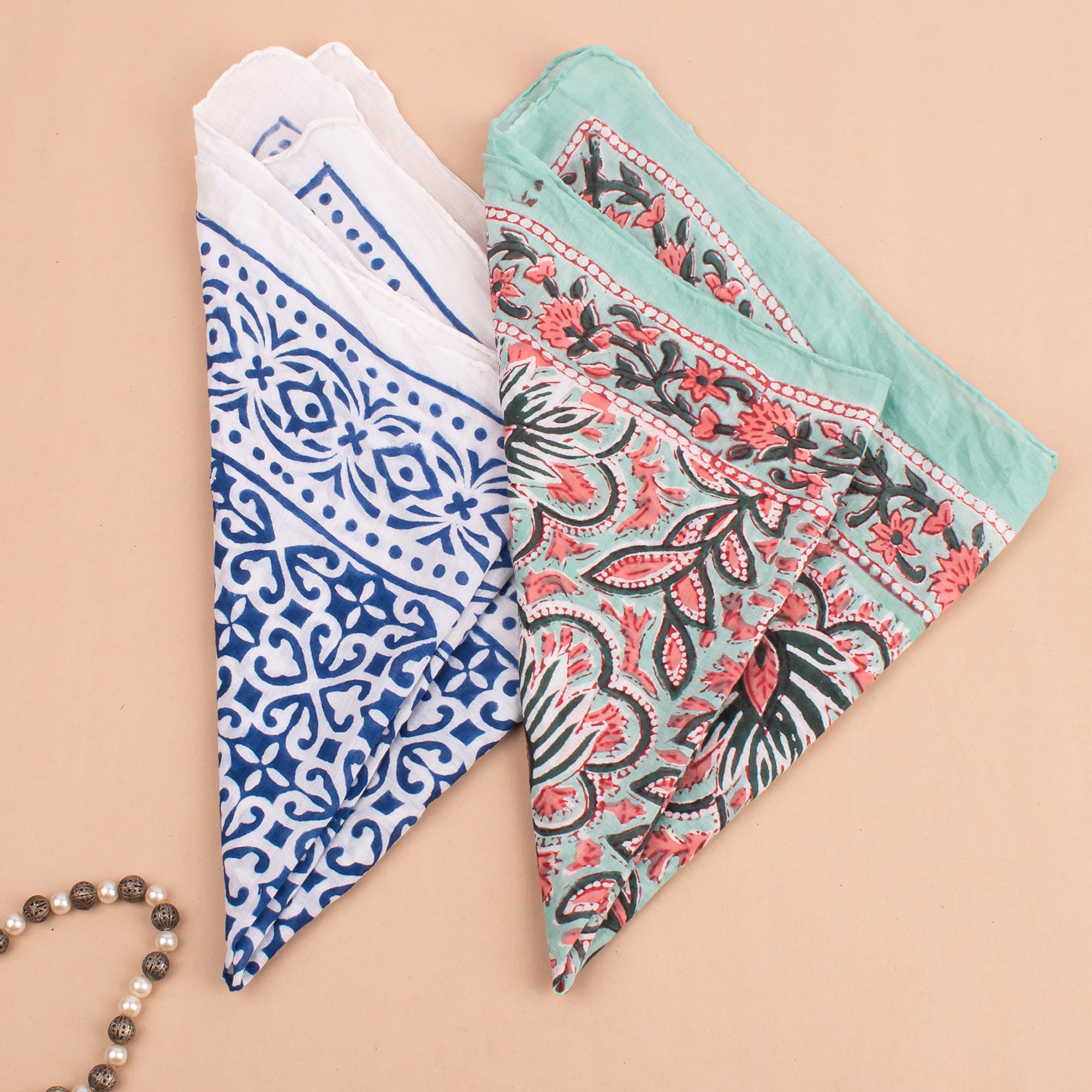 Set of 2 Dopamine Dressing Bandanas - Lightweight Floral Print Neck Tie & 100% Sustainable Cotton Scarf | Trendy Fashion Accessory Gift for Women | Perfect for Casual Outfits, Music Festivals & Summer Styling