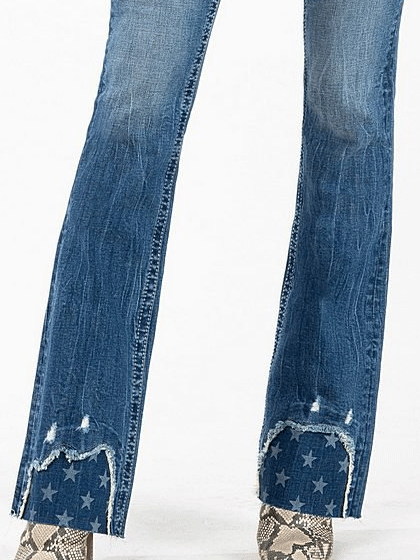 Miss Me M3636B61 Women's Mid Rise Bootcut Jeans - Medium Blue Denim Pants for Casual Wear & Everyday Outfits