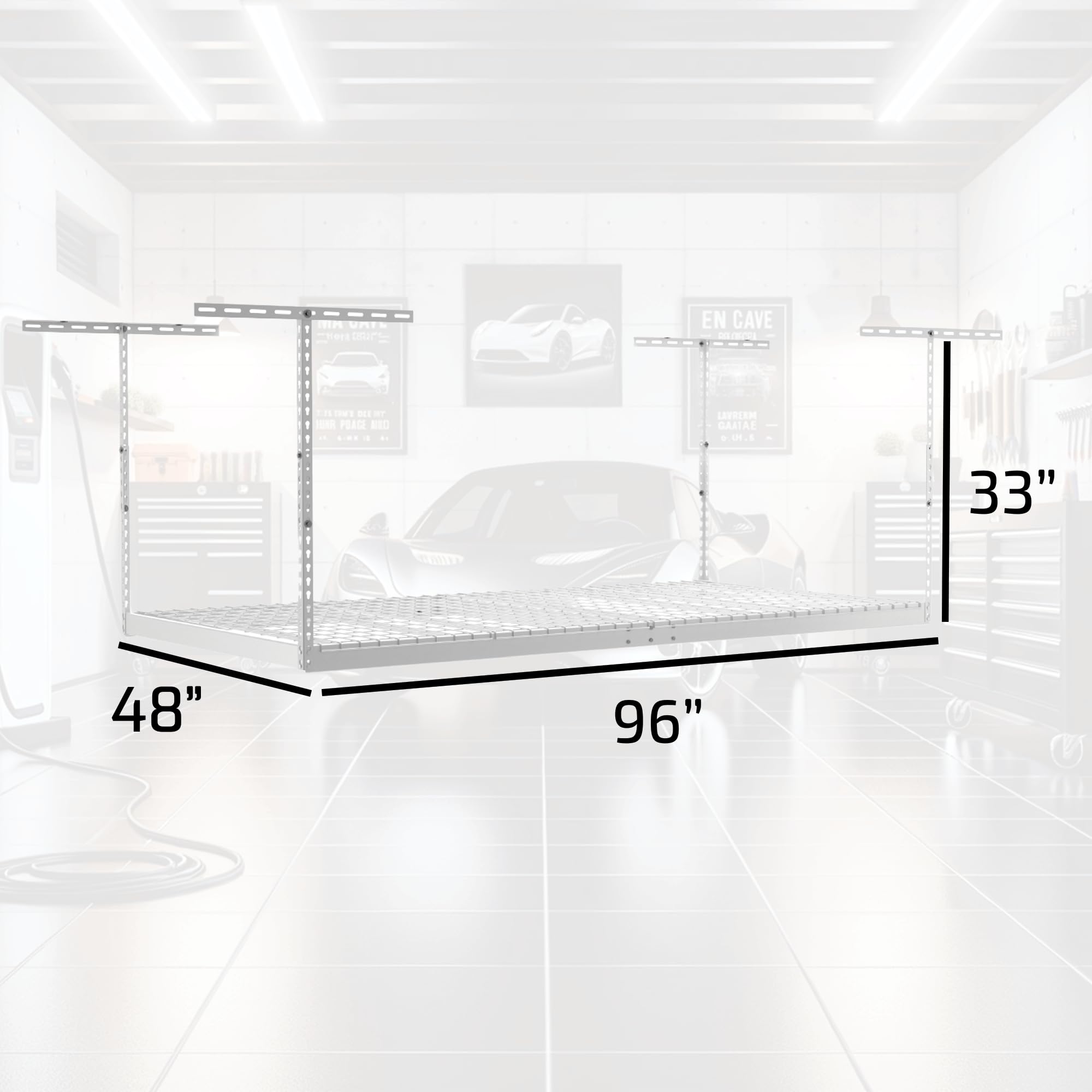 MonsterRax Overhead Garage Storage Rack - 4ft x 8ft Ceiling Shelving System with Adjustable Height (18