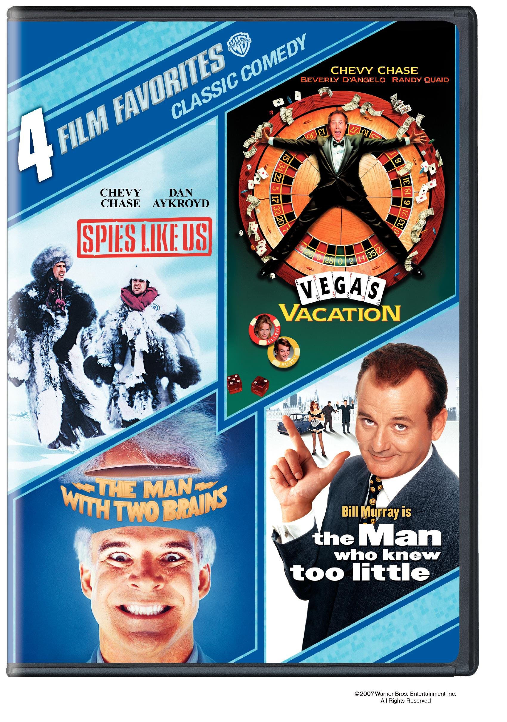 4 Classic Comedy Movies DVD Collection: The Man Who Knew Too Little, The Man with Two Brains, Spies Like Us, Vegas Vacation - Perfect for Movie Nights & Comedy Lovers