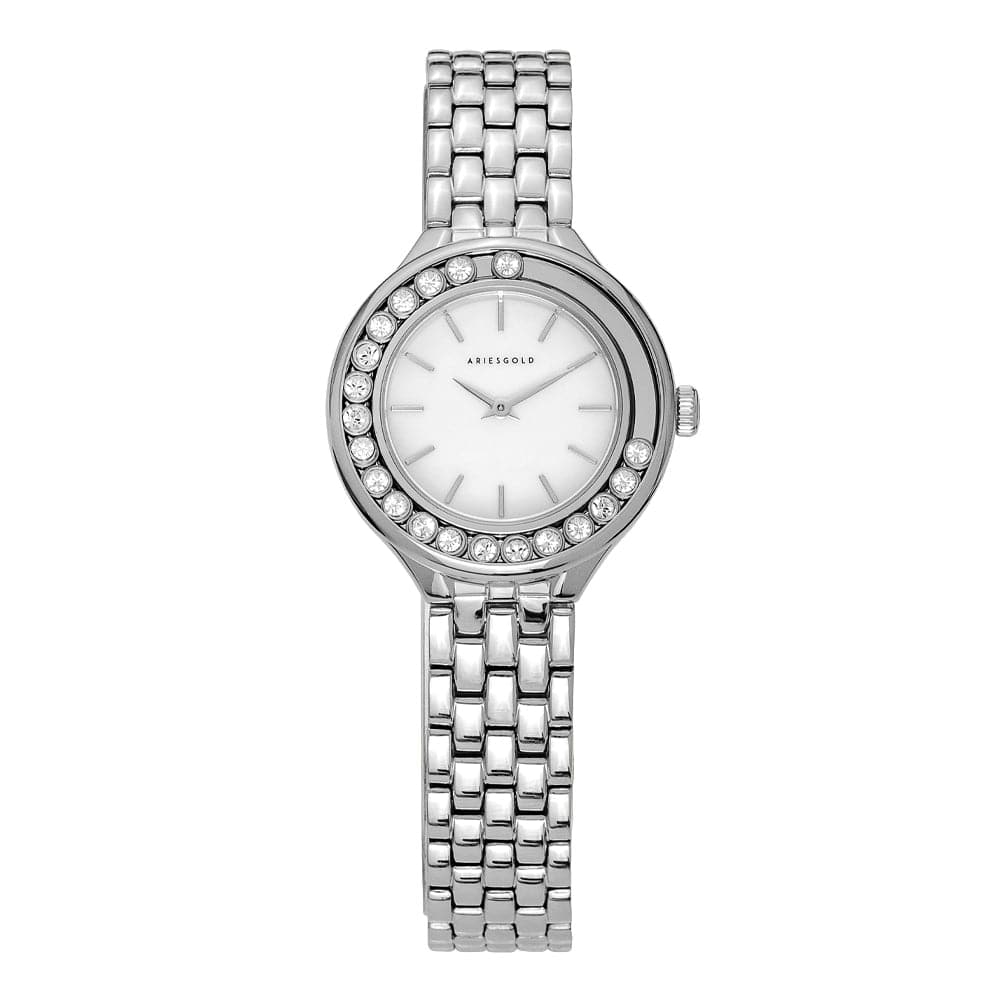 Aries Gold Serenity White Dial Women's Watch with Silver Stainless Steel Strap - Model L5041S - Perfect for Office Wear, Formal Events & Everyday Elegance