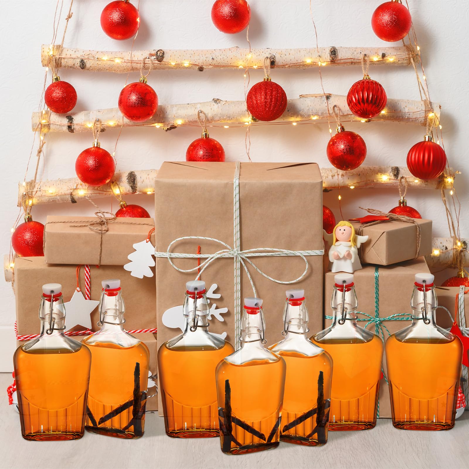 12-Piece Whiskey Glass Flask Set with Swing Top - 12oz Vanilla Extract Bottles for Homemade Liquor, Lemoncello, Kombucha & Water Kefir - Perfect for Christmas Gifts & Wedding Favors - Durable Glass Bottles for Cocktails, Infusions & DIY Beverages