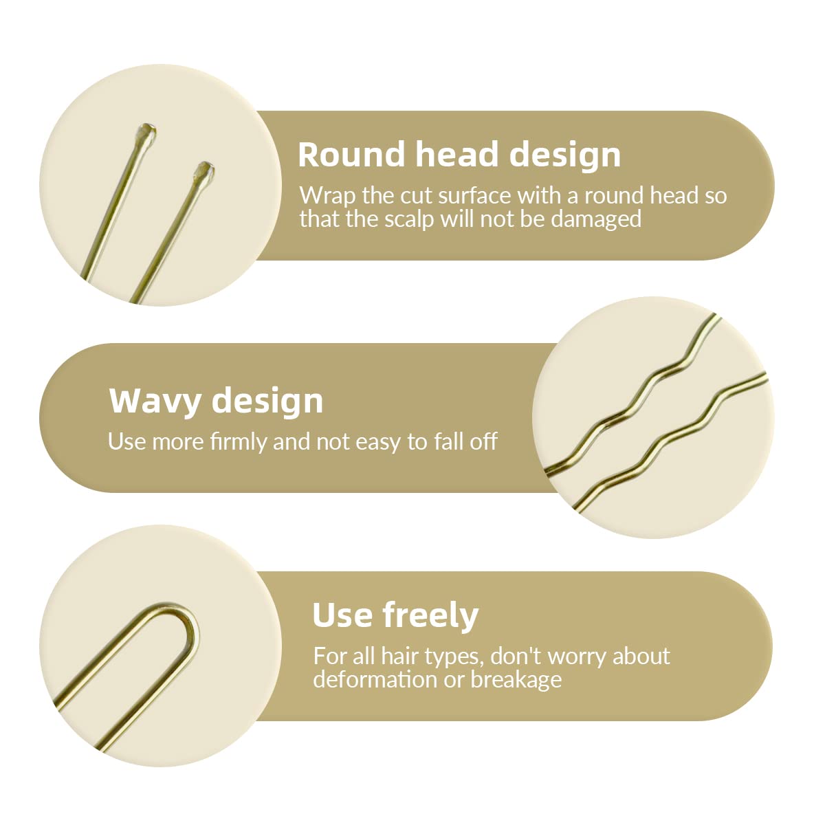 100 PCS Invisible U-Shaped Hair Clips - Heavy Duty Crinkled Hair Pins for Women, Ballet Bun, and Updos - Gold Hair Accessories (2.4 Inch) - Perfect for Weddings, Dance Performances, and Everyday Styling