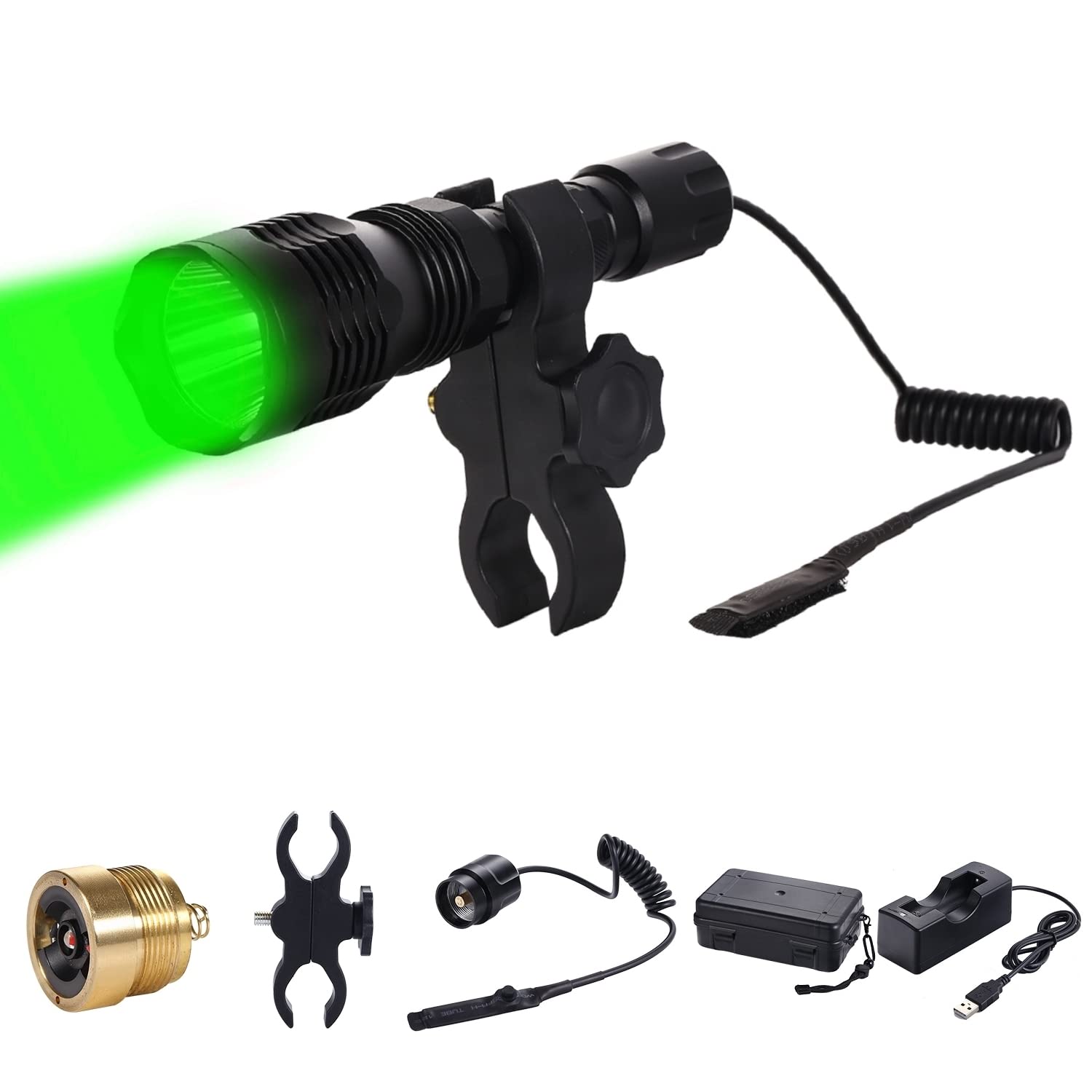 KL25 Hunting Light Flashlight - Long Range Red & Green Varmint Light Kit for Predator Hunting, Hog Fox Coyote Control - with Pressure Switch - Perfect for Night Hunting, Wildlife Observation, and Outdoor Security
