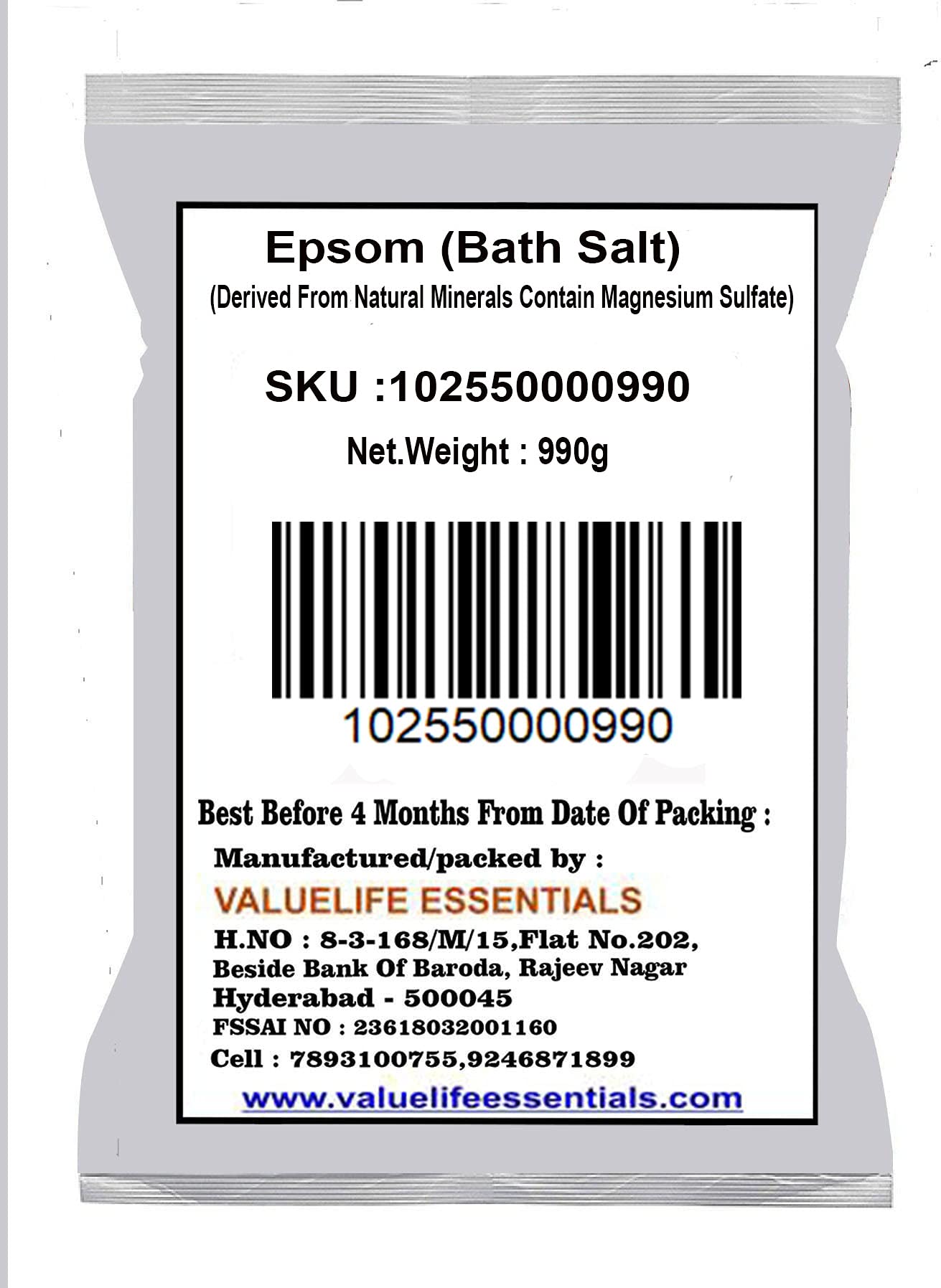 Valuelife Epsom Salt 990g - Pure Magnesium Sulfate for Relaxing Baths, Muscle Relief & Plant Care | Multipurpose Bath Salt & Natural Garden Fertilizer | Perfect for Spa Days, Post-Workout Recovery & Healthy Plants